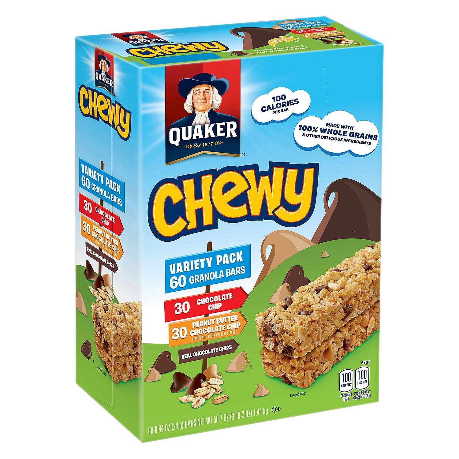 Quaker Quaker Chewy Granola Bars Variety Pack, 60 ct. Net Wt 50.7oz, 50.7 Oz