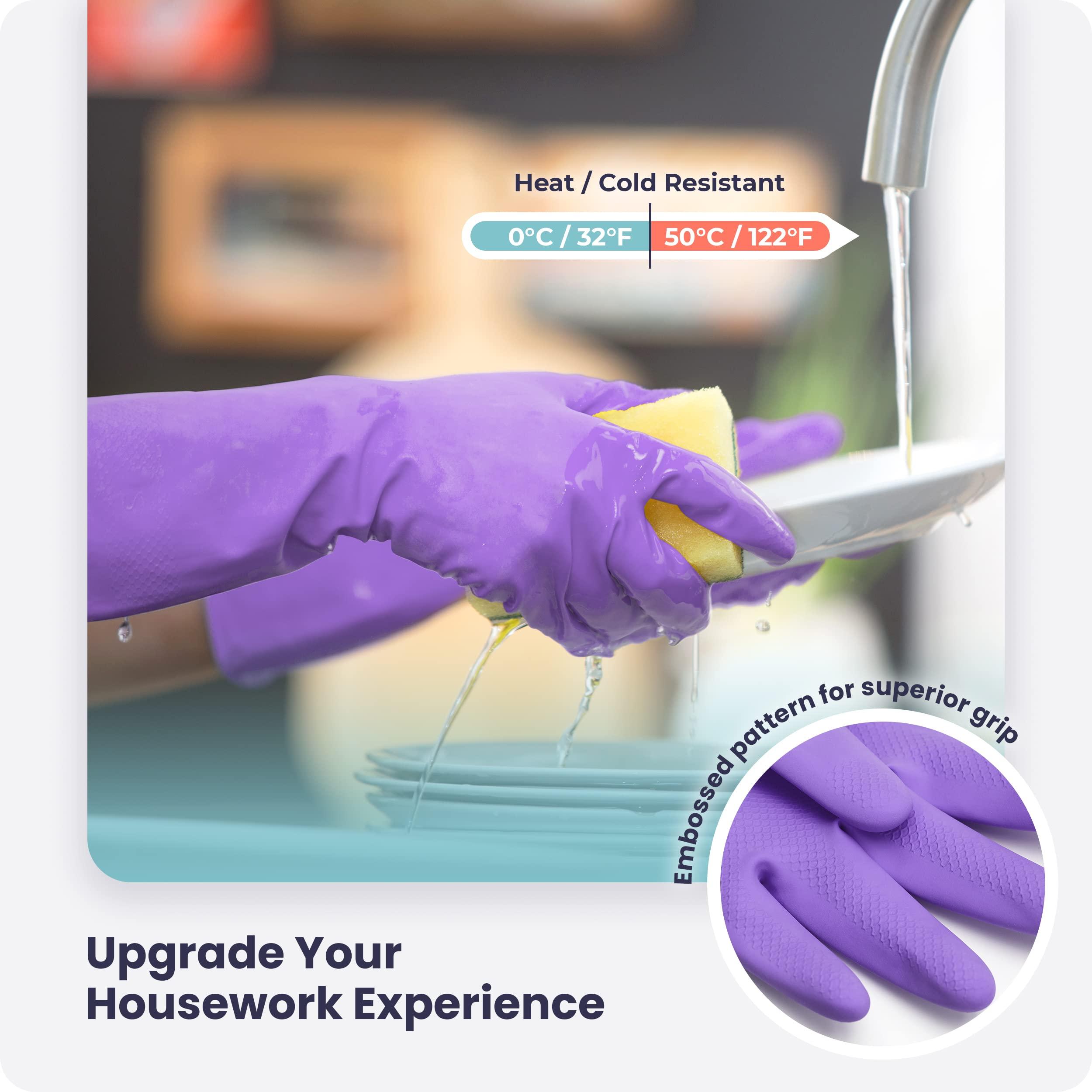 FMP Brands FMP Brands Cleaning Gloves, 6 Pairs Rubber Gloves for Washing Dishes, Non-Slip Dishwashing Gloves, Waterproof Reusable Latex Dish Gloves for Kitchen, Bathroom, Household, Gardening (Medium, Purple)
