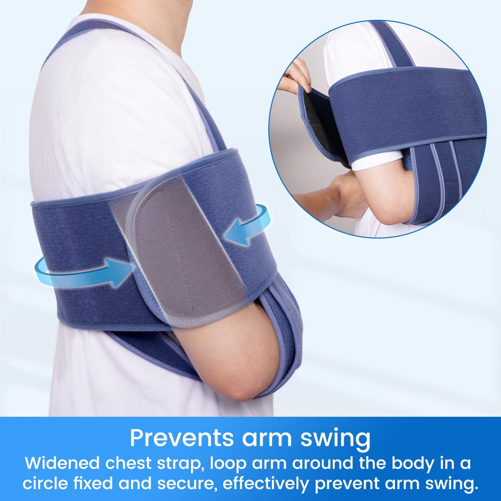 Velpeau Velpeau Arm Sling for Sleep, Shoulder Immobilizer for Women & Men - Very Soft Sling for Rotator Cuff Tear, Fractured, Dislocation, Broken, Postoperative, Fits Left & Right (Blue, M: Bust 27.5-39.5)