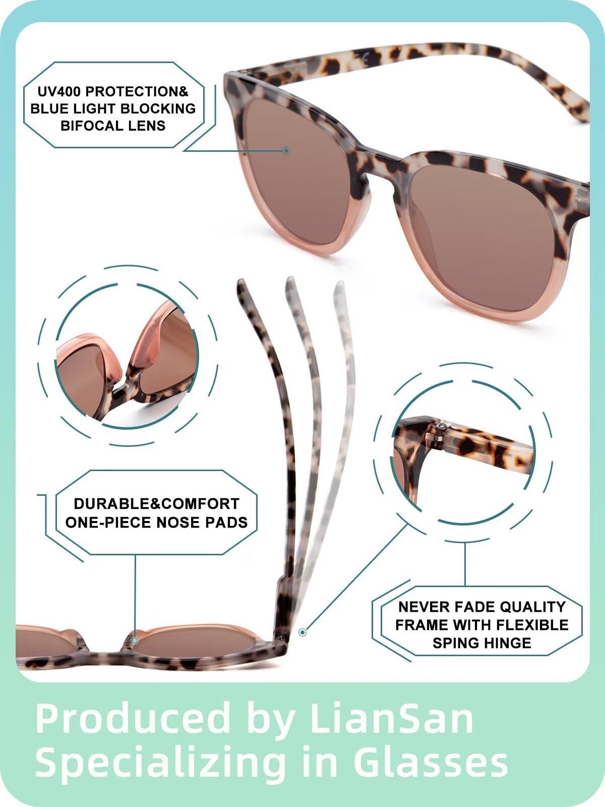 LianSan LianSan Womens Bifocal Reading Sunglasses Retro UV Protection Sun Readers With Spring Hinge Ladies Outdoors Readers,12031 S-TTPK 1.75