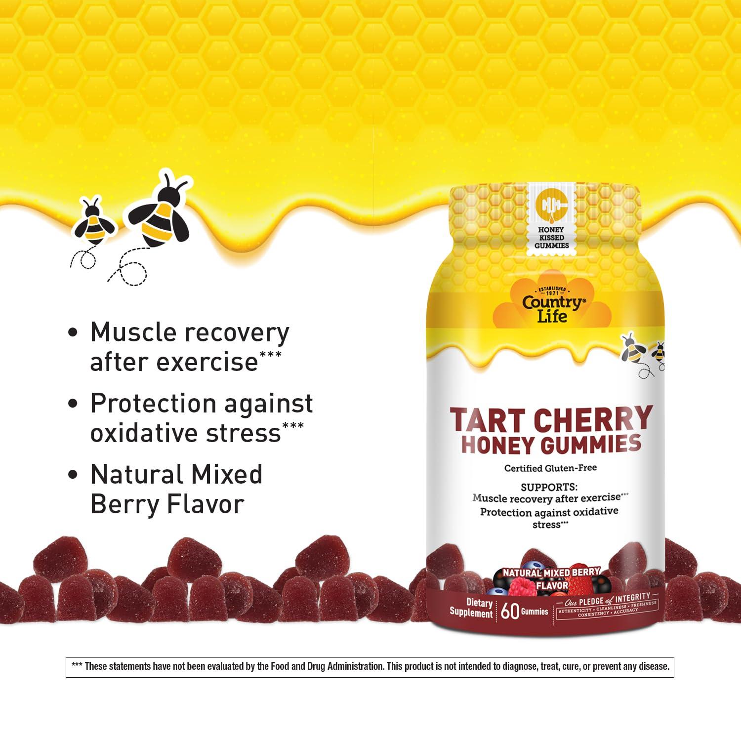 Country Life Country Life Tart Cherry Honey Gummies - Non-GMO - Certified Gluten Free - Certified Vegetarian by AVA to Support Muscle Recovery After Exercise***