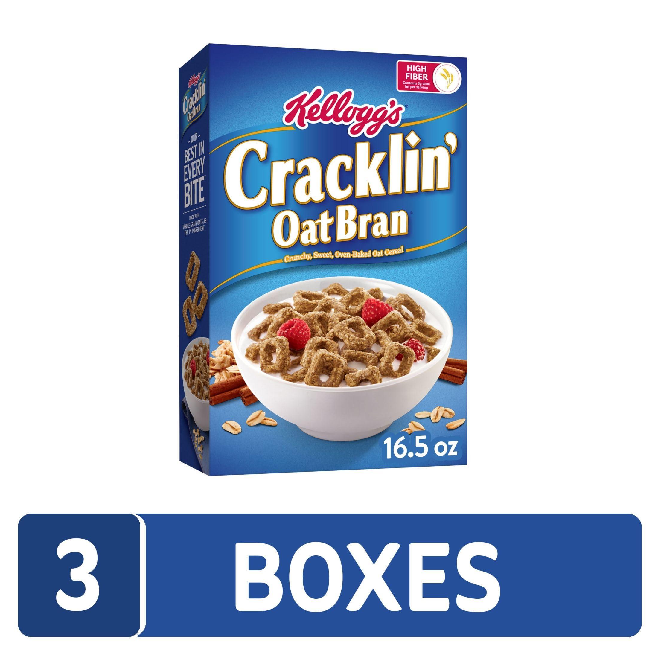 Cracklin\' Oat Bran Kellogg\'s Cracklin\' Oat Bran Breakfast Cereal, Fiber Cereal, Family Cereal, Original (3 Boxes)