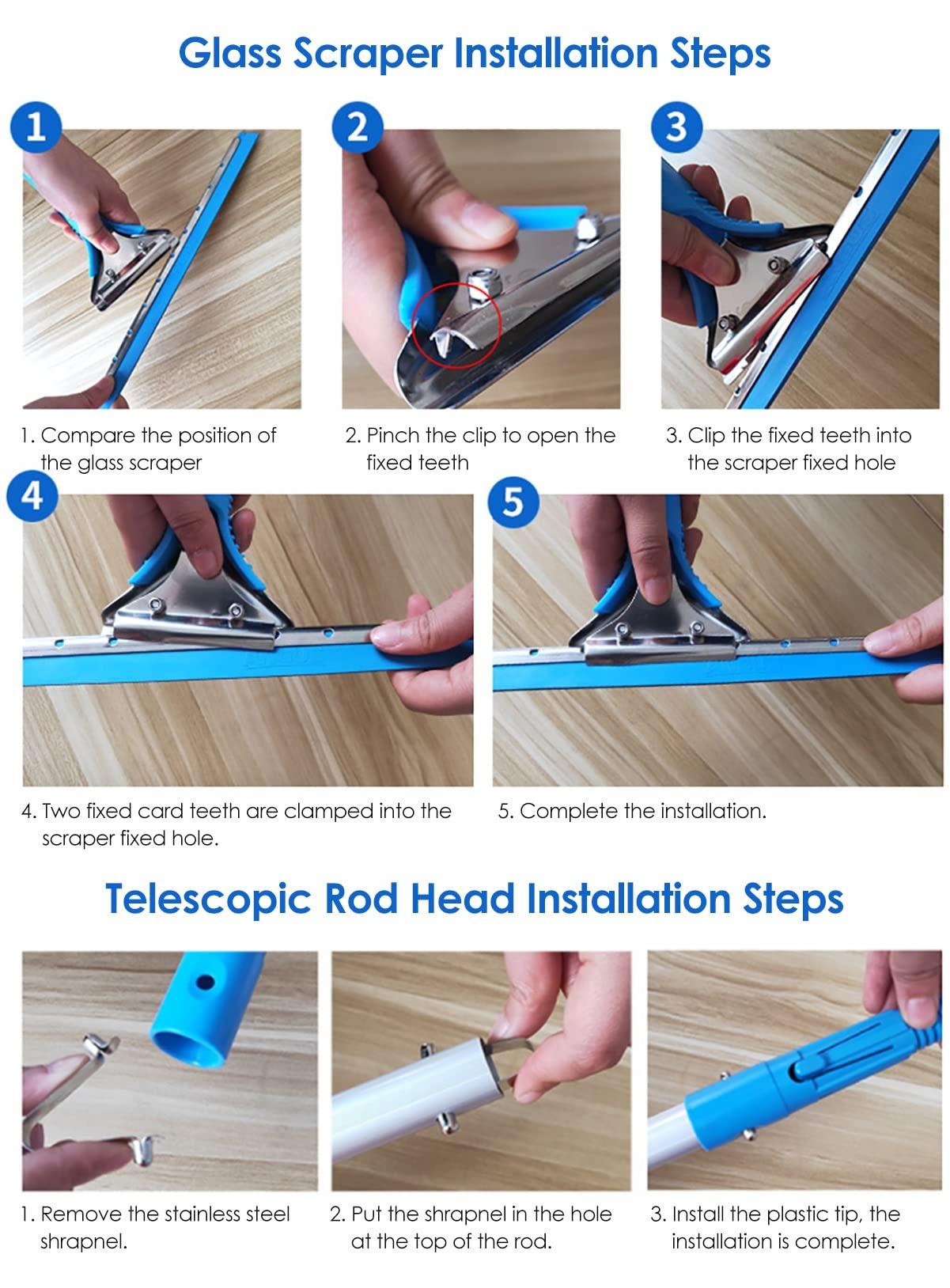 YXXSDP 4 8 12 15 20 Ft Long Window Cleaning Tool with Telescopic Pole, 2 in 1 Professional Window Squeegee Cleaner Window Washing Kit, Household Equipment, for High Window (Size : Length 6m/19.7ft)