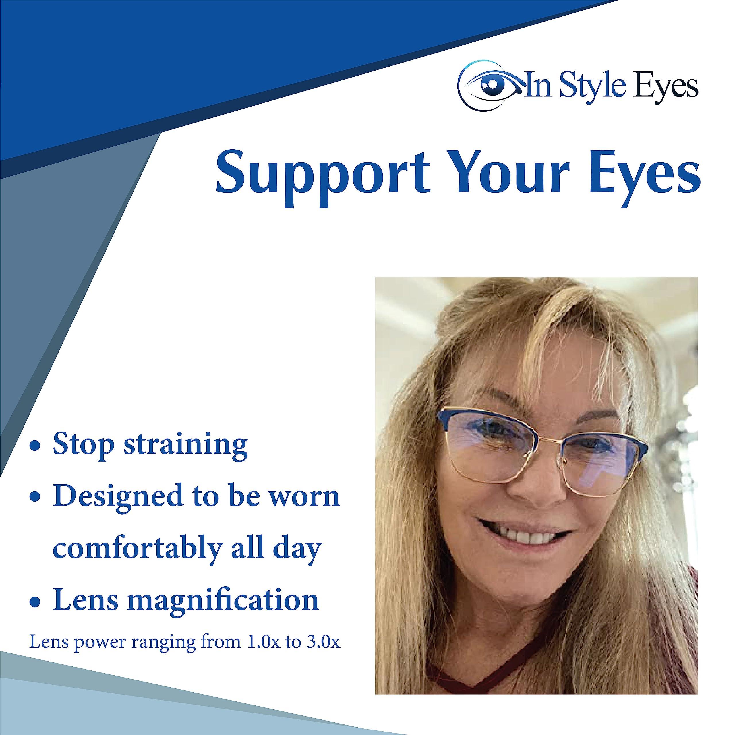 In Style Eyes In Style Eyes Blue Light Blocking Computer Reading Glasses - Classic Browline Frame Reader Glasses with Aspheric Lens - Blue - 1.0x