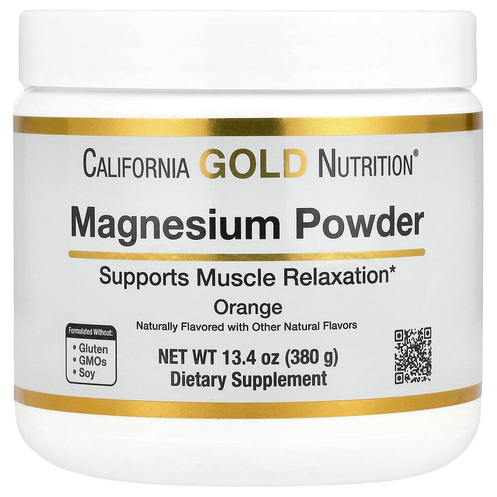 California Gold Nutrition Magnesium Powder Beverage, as Magnesium Citrate, Orange Crush Flavor, 13.4 oz (380 g)