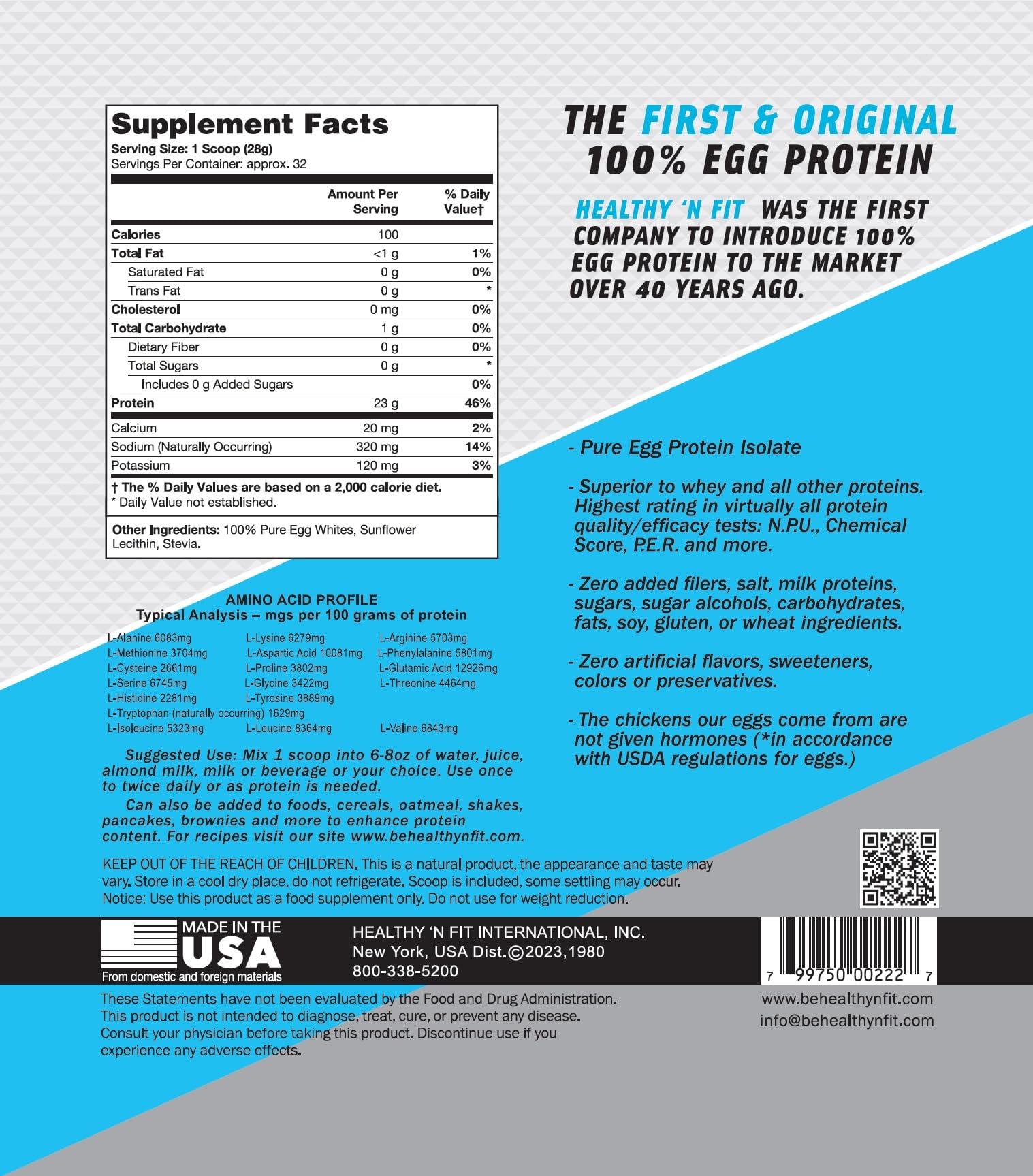 Healthy 'N Fit Healthy \'N Fit - 100% Egg Protein (unflavored & unsweetened) Natural, 2 lb Bag, Just Egg Instant Dried Egg Whites: Great for Baking and Mixing.