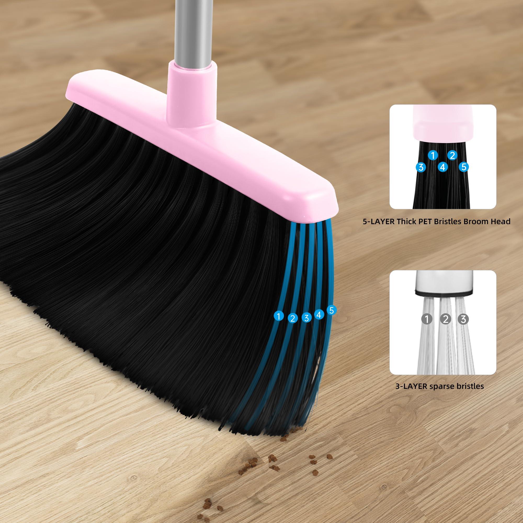 BSKLIN BSKLIN Broom and Dustpan Set, Outdoor Broom with Dustpan Combo Set for Sweeping Indoor Collapsible Broom Set for Home Office Kitchen Lobby Floor Pet Hair (Small-Pink)