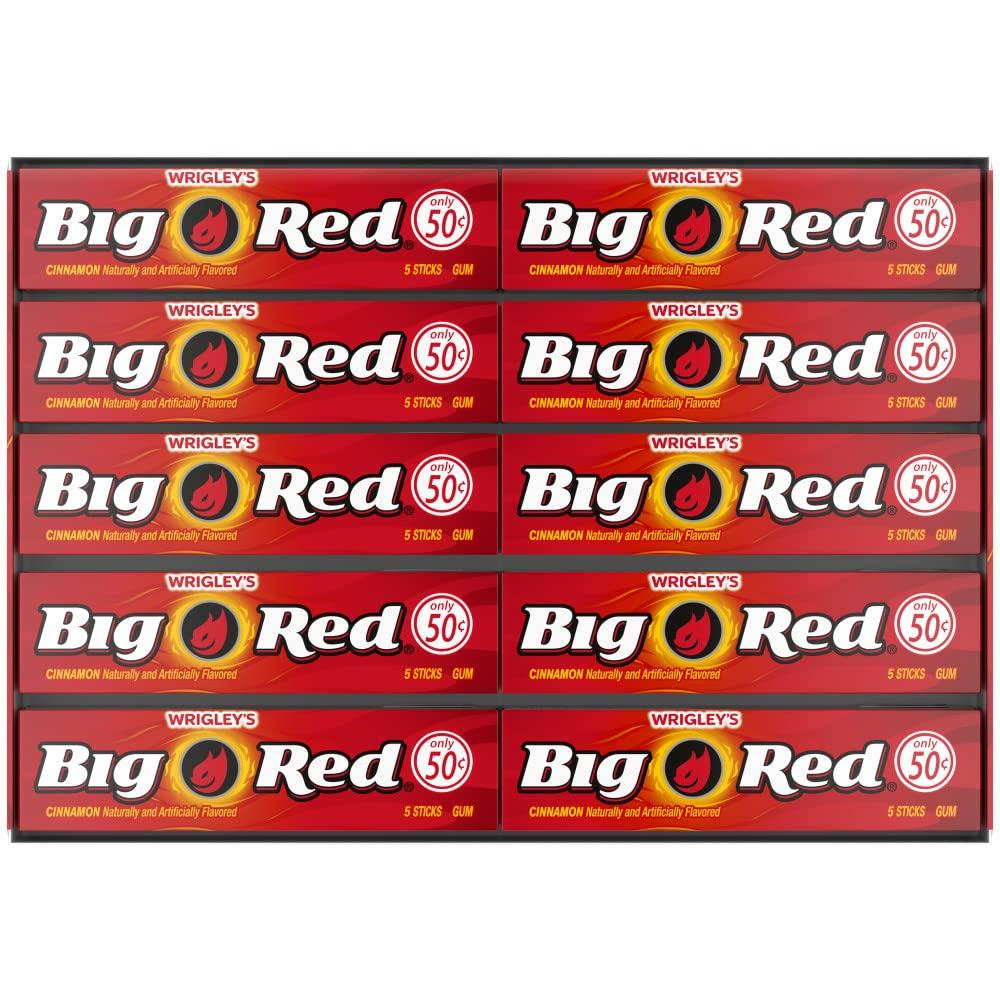 BIG RED WRIGLEY'S BIG RED Chewing Gum Bulk Pack, 5 Sticks Per Pack (40 Total Packs)