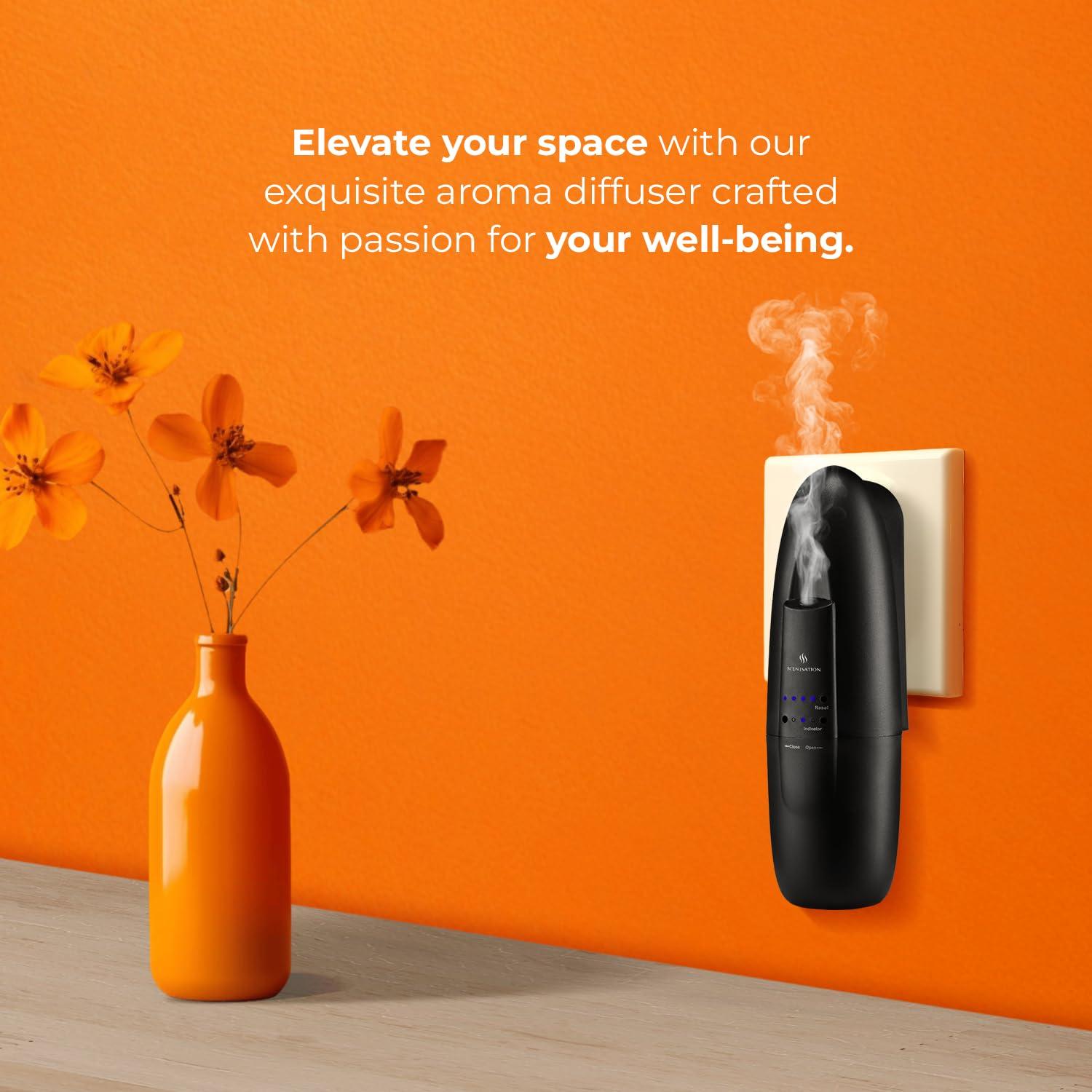SCENTSATION Plug-in Essential Oil Diffuser - Silent & Waterless Aromatherapy - Cold Air Diffusion, Wide Area Coverage up to 500 SqFt - Ideal for Home, Office, Spa (Plug-in Diffuser - Black)