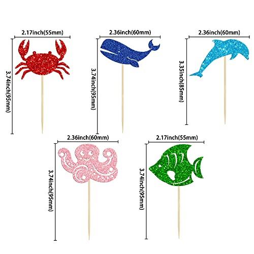 Gyufise Gyufise 30 Pack Ocean Sea Animals Cupcake Toppers Dolphin Crab whale Octopus Fish Cupcake Picks Baby Shower Under the Sea Animals Theme Birthday Party Cake Decorations Supplies