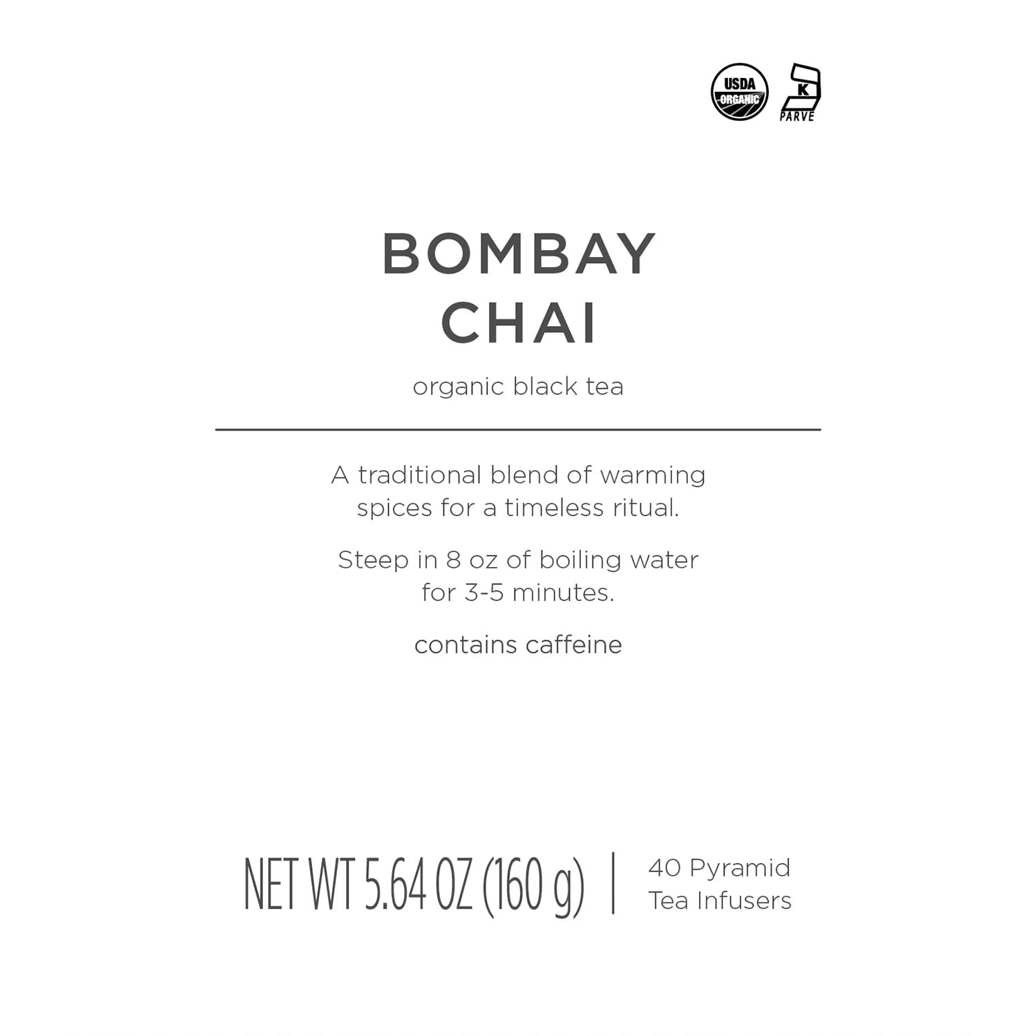 Tea Forte Tea Forte Bombay Chai Tea Event Box, Bulk Pack of 40 Pyramid Infuser Tea Sachets for All Occasions