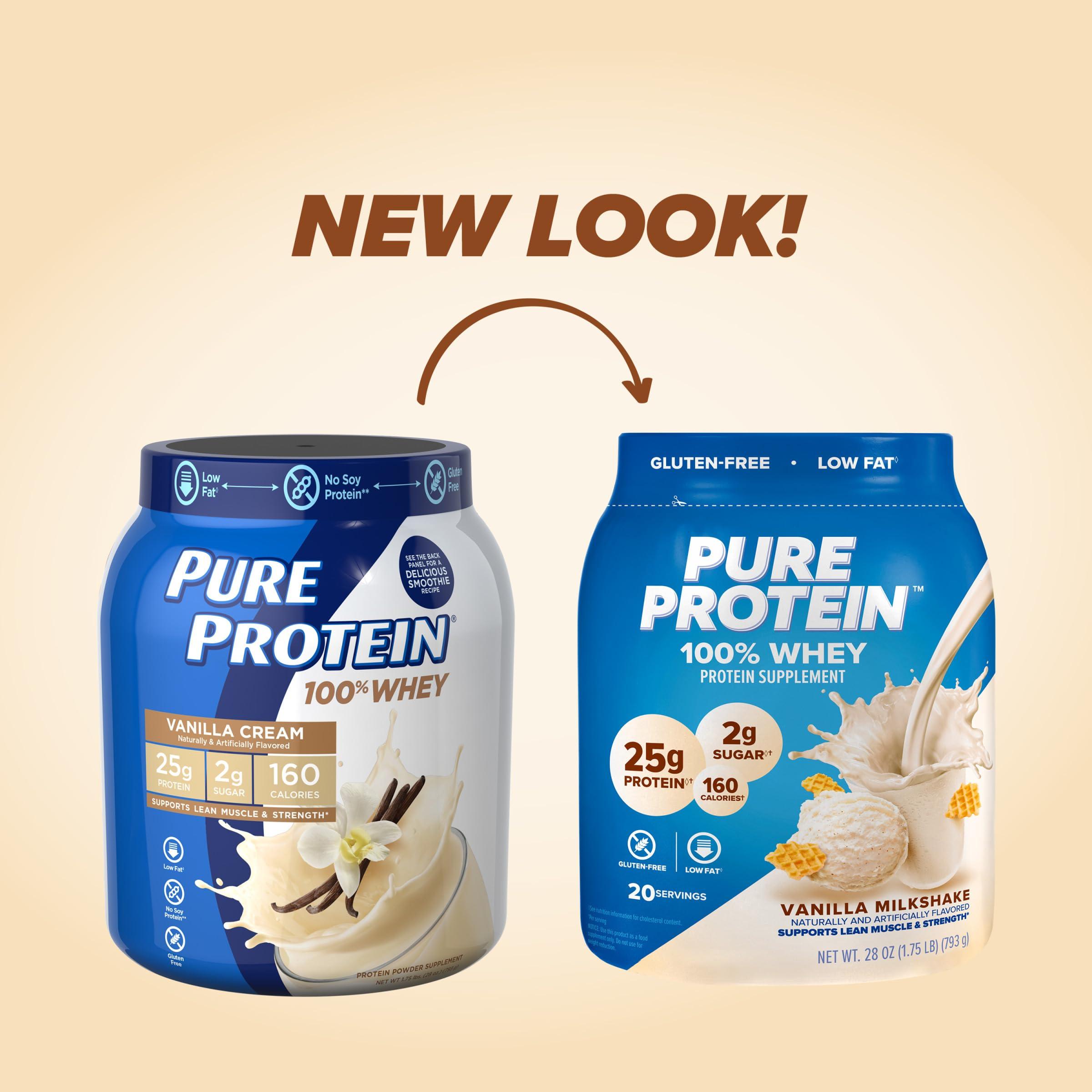Pure Protein pure protein Powder - Whey, High Protein, Low Sugar, Gluten-Free, Vanilla Cream Flavor - 1 lb (Packaging May Vary) (Pack of 2)