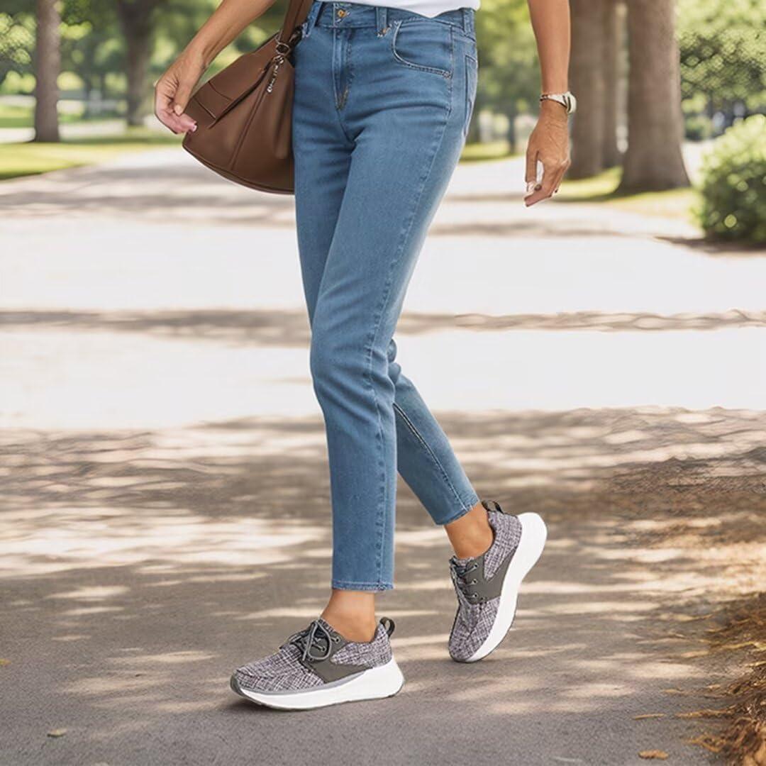 OrthoComfoot Women\'s Orthopedic Fashion Sneakers for Plantar Fasciitis: Vegan Ergonomic Walking Shoes for Foot and Heel Pain Relief, Breathable Casual Shoes for Neuropathy Gray Size 8.5