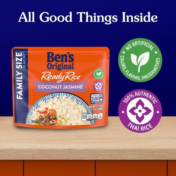 BEN\'S ORIGINAL BEN\'S ORIGINAL READY RICE Coconut Jasmine Family Size Rice, Easy Dinner Side, 17.3 oz Pouch (Pack of 6)