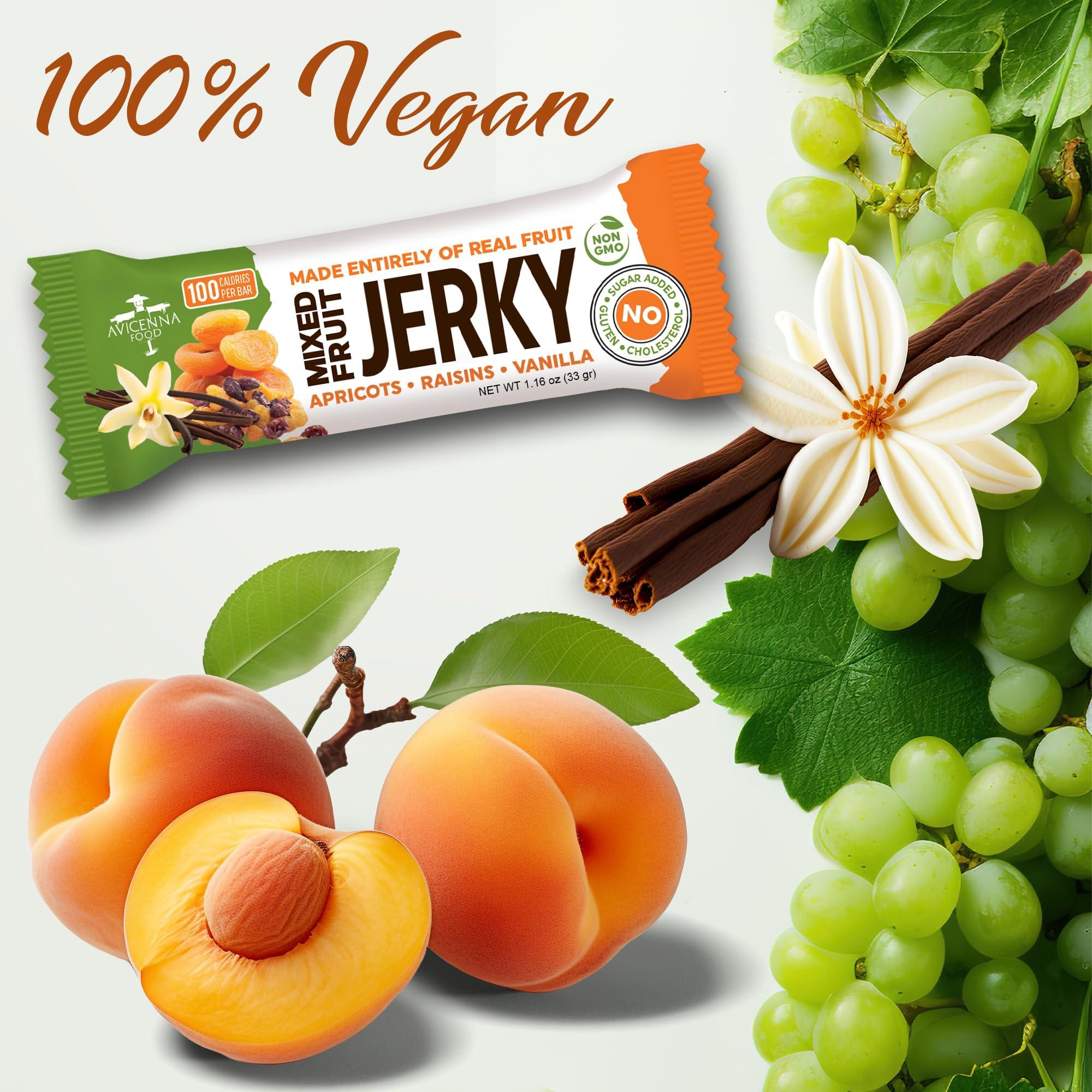 AVICENNA FOOD AVICENNA FOOD Dried Fruit Jerky Bars, Raisin Apricot and Vanilla, 12-Pack - No Sugar Added, Gluten Free Candy Bar, natural Snack with High Fiber, Healthy Treats, Mixed Fruits, Vegan Candy Bars