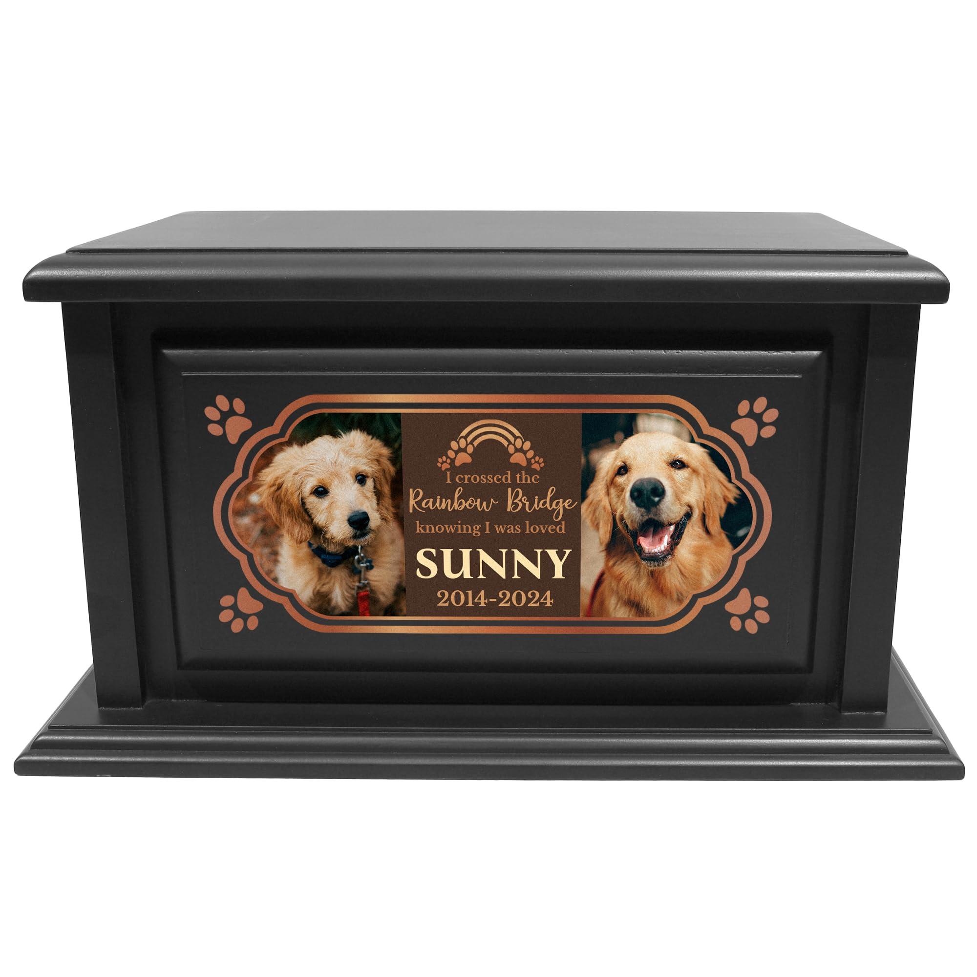 Basic Fundamentals 250lbs Personalized Pet Urns Made of Solid Pine Wood, Custom Urn Box for Dog Ashes, Large Burial and Cremation Urns for Dog Memorial, Black Wood Color (Design 12)
