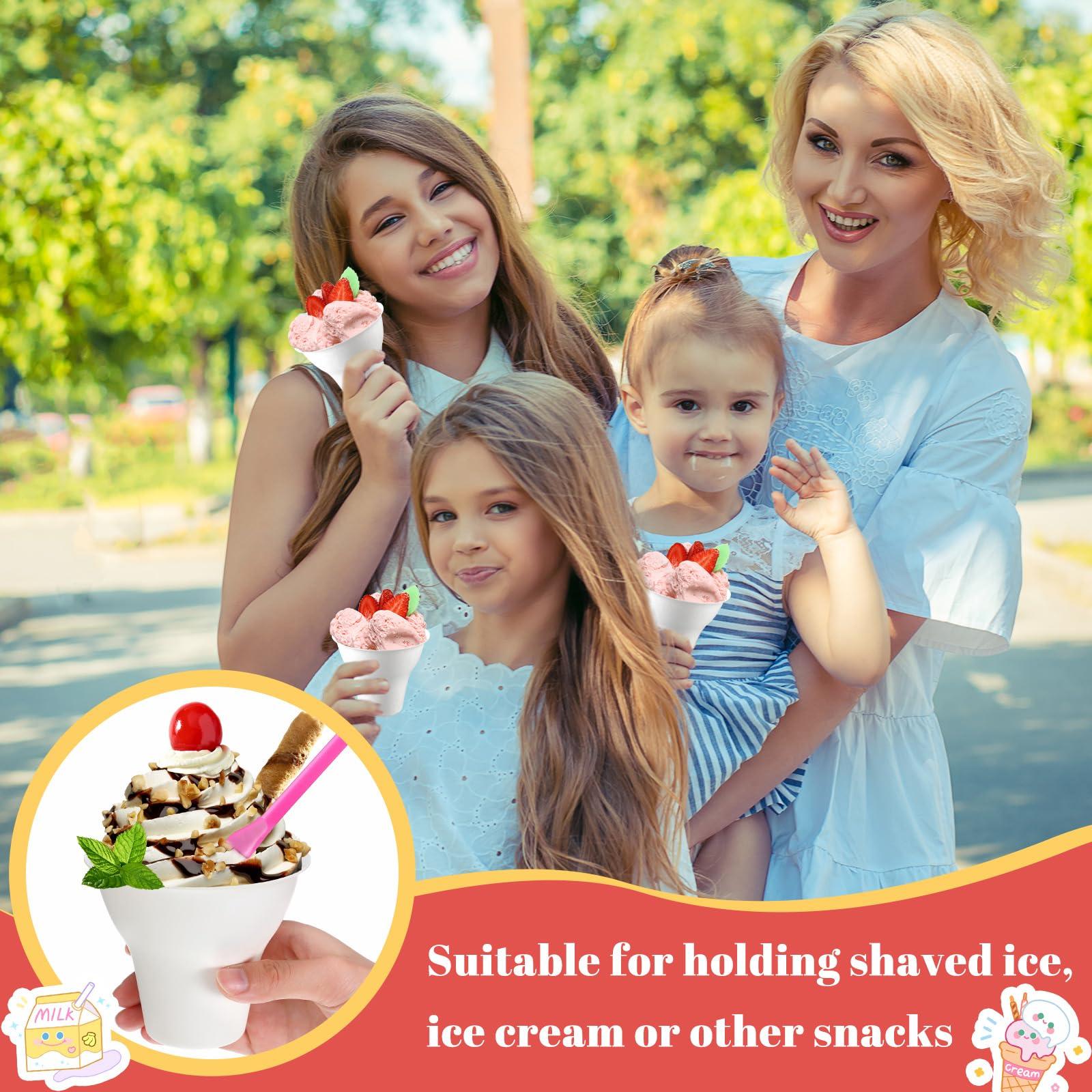 FoldTier FoldTier 100 Set Snow Cone Cups and Straws Set 12 oz Shaved Ice Cups Colorful Snow Cone Straws Ice Cream Bowls Thicken Paper Cone Cups for Wedding Birthday Party Food Holiday Summer Cookout