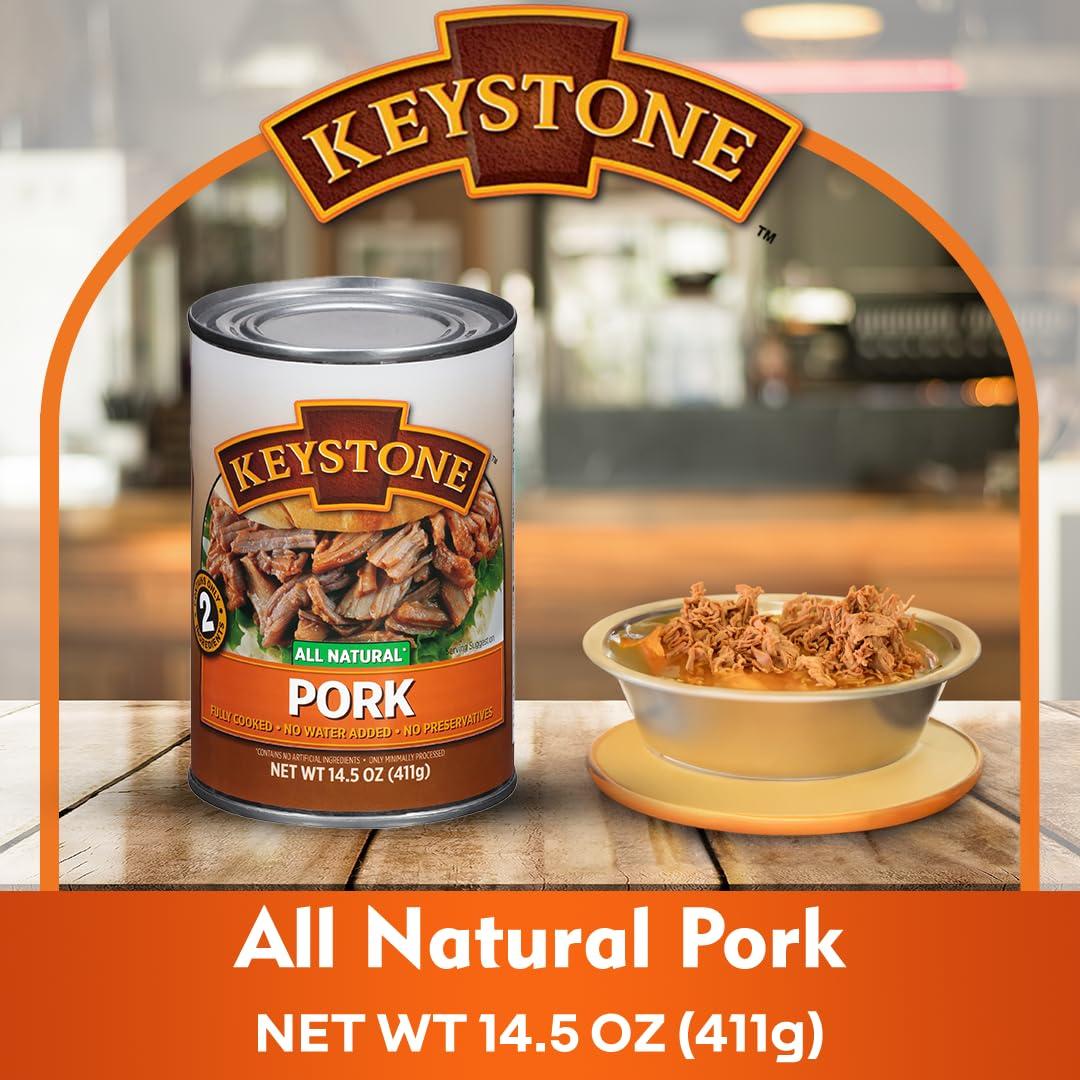 Keystone Keystone Meats All Natural Canned Pork 14.5 Oz Long Term Shelf Life Emergency Food Canned Meat | Fully Cooked Ready to Eat | No Water Added Pack of 24