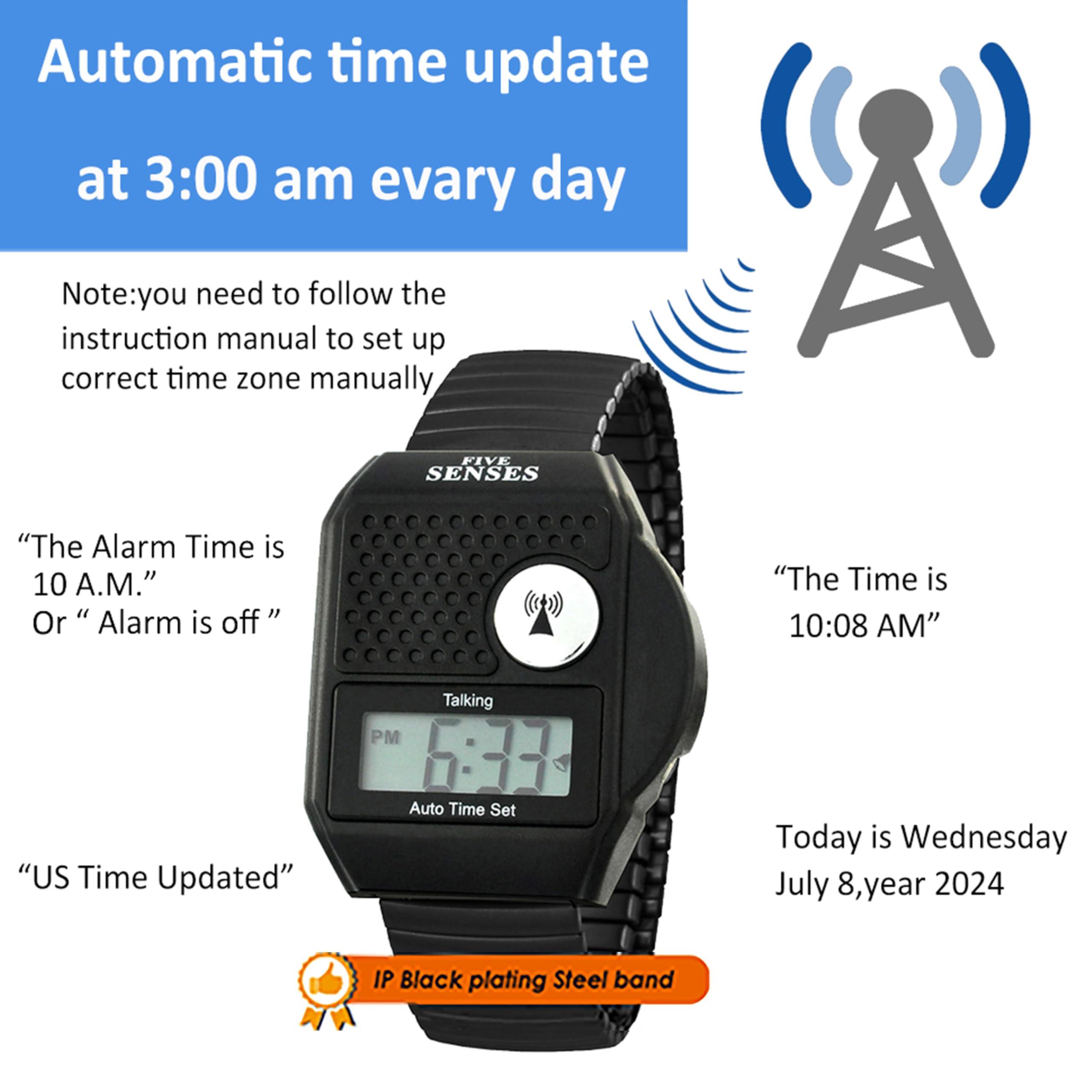 FIVE SENSES FIVE SENSES - English Atomic Talking Watch, Easy to use for Seniors Blind Men Women, Loud Talking Watch with Sound for Vision Impaired, Elderly Women, Blind People Products 1095 (Black)