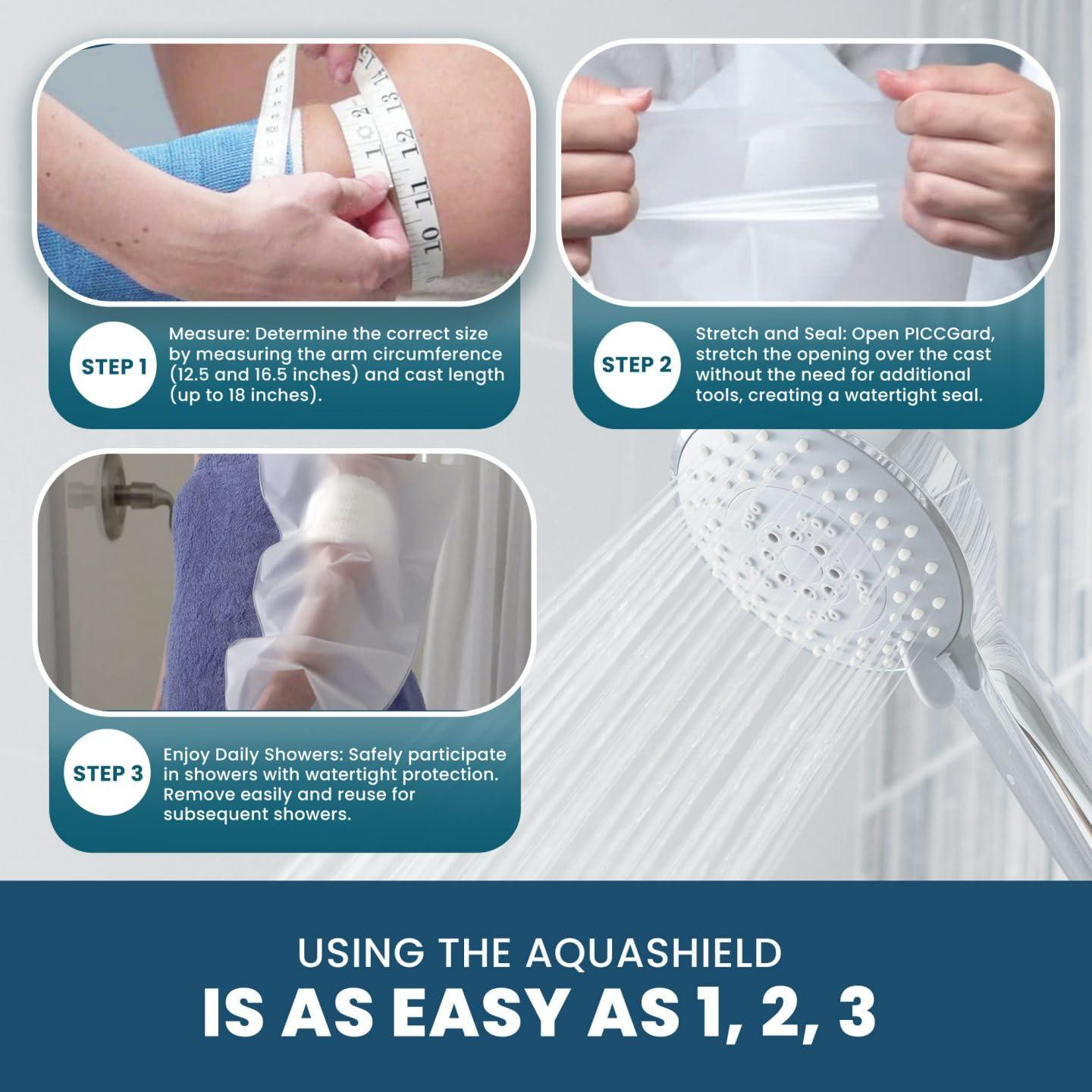 AquaShield Aqua Shield\'s PICCGard: waterproof, reusable IV/PICC line sleeve for shower use. Durable polyurethane, flexible fit, skin-friendly. Ideal for medical professionals & home users - Small: 9\"-12\" Size