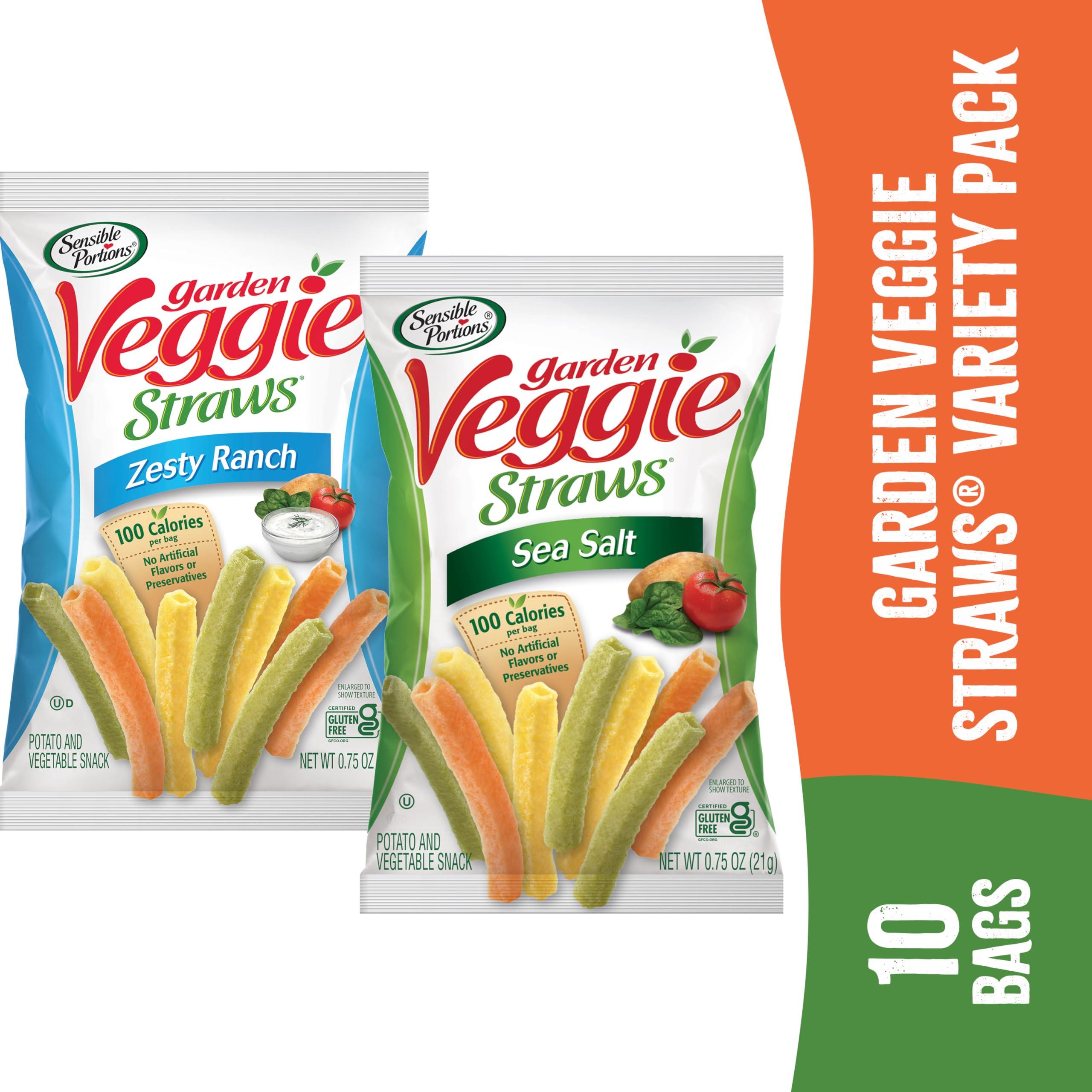 Sensible Portions Sensible Portions Veggie Straws Multi-Pack, Sea Salt and Zesty Ranch Flavor, Gluten-Free Chips, Individual Snacks, 0.75 Ounce Bag, 10-Pack