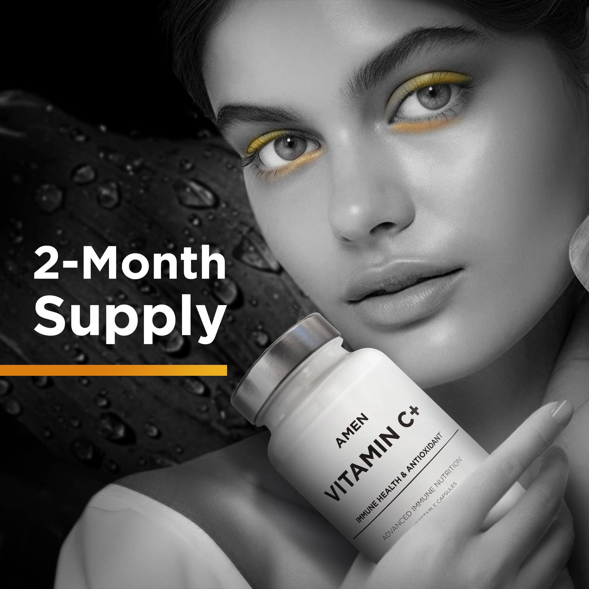 Amen Amen Vitamin C+ Supplement with Zinc, Bioflavonoids, Quercetin, Rose Hips, Elderberry – Vegan, Non-GMO – 2 Months Supply - 120 Capsules