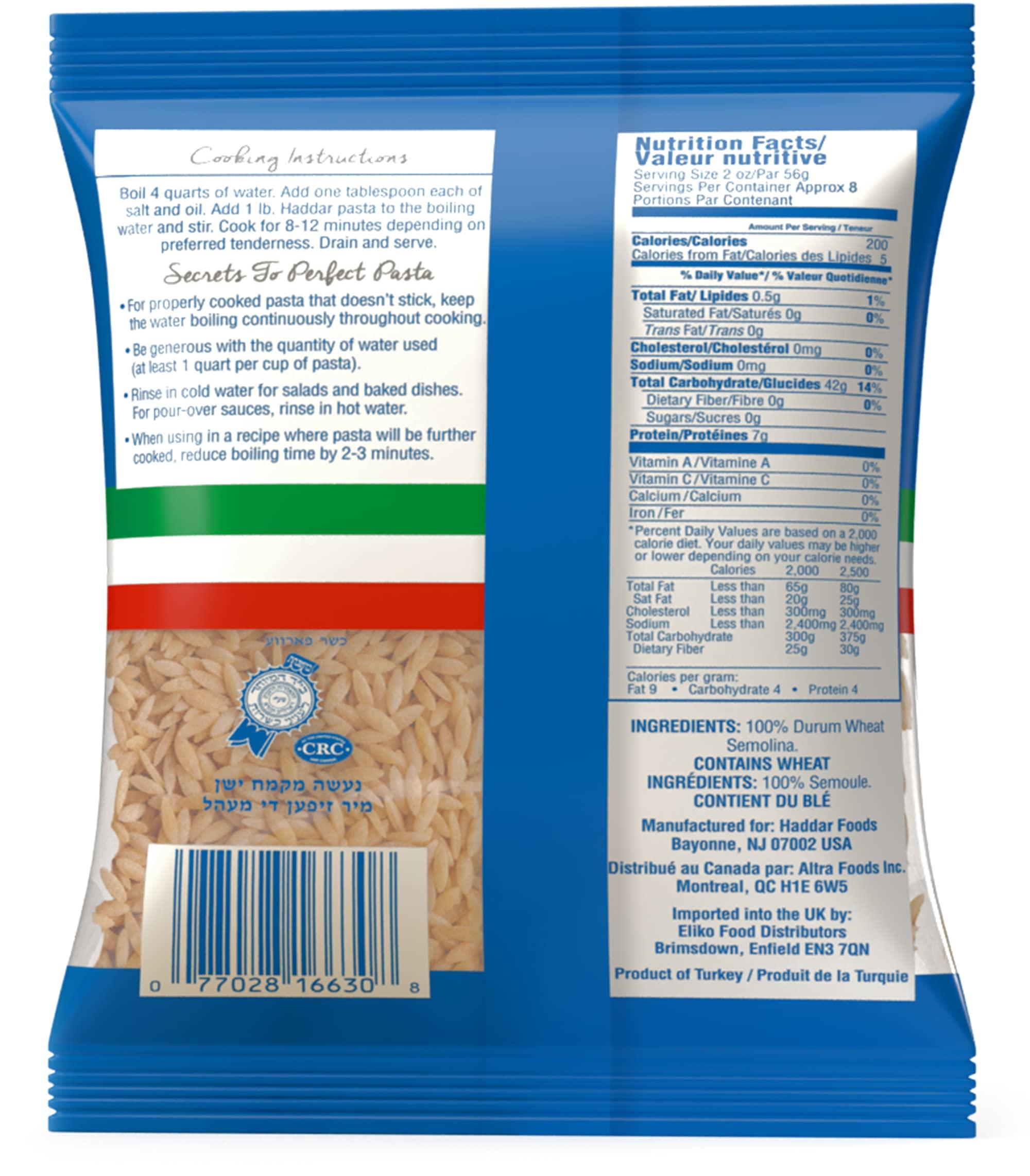 Haddar Haddar 100% Durum Semolina Orzo Pasta 16oz (4 Pack) | Great Value! - 4 lbs | Great in Soups Stews & Salads | Risotto Replacement | Certified Kosher