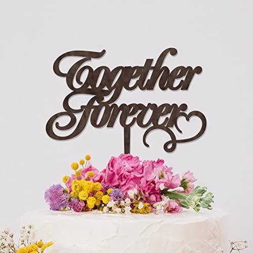 YJHLBHDIAN Together Forever Cake Toppers Anniversary Cake Toppers Mr & Mrs Wedding Cake Topper Married Cake Topper Rustic Wedding Gift Custom Last Name Cake Decorations Wood Brown Cake Topper
