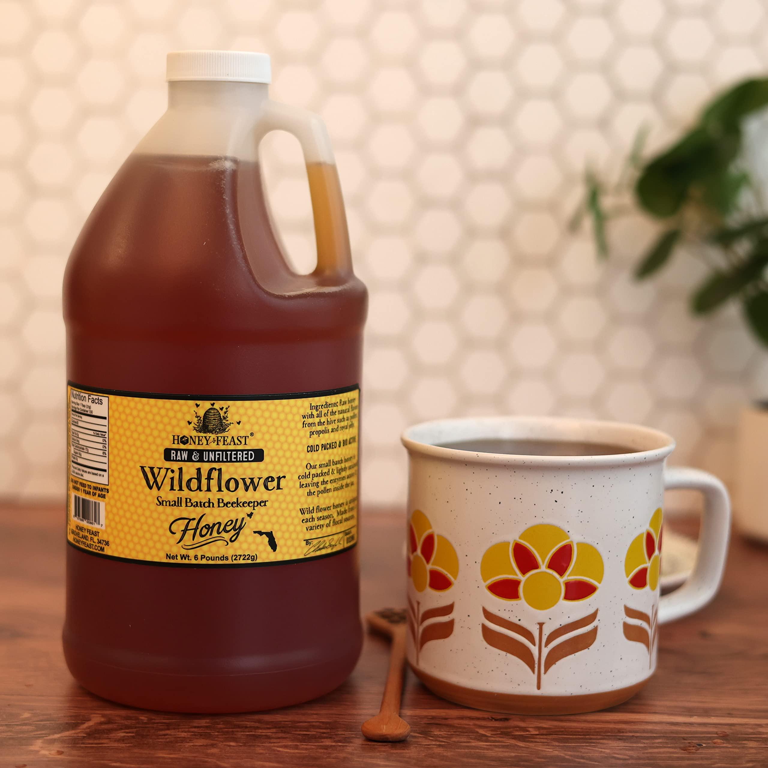 Honey Feast HONEY FEAST Wildflower Honey - 6 Pounds (1/2 Gallon) Bulk Honey, All Natural, Unfiltered, Unheated Honey, Perfect for Sweetening & Baking