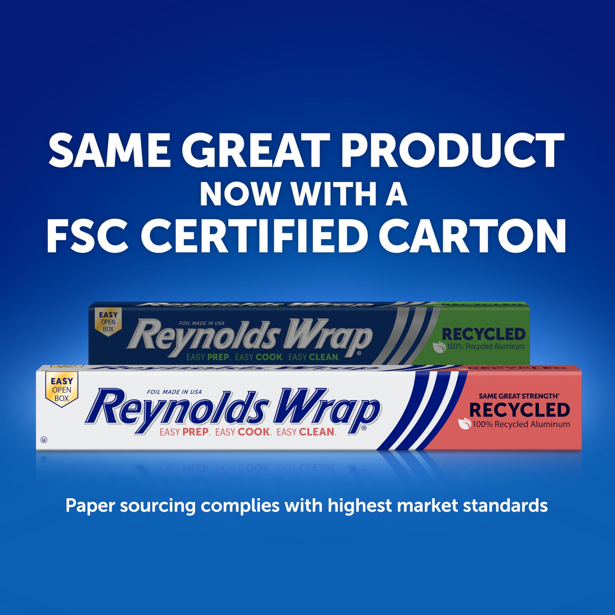 Reynolds Reynolds Wrap Recycled Aluminum Foil Roll, Made from 100% Recycled Materials, With Secure Easy Open and Close Tab, 200 Sq. Ft.