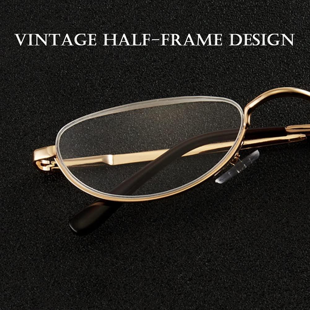 GHARAZ Retro Half Moon Reading Glasses for Men Women,Lightweight Metal Half Frame Computer Reader (Color : Gold, Size : 3.0+)
