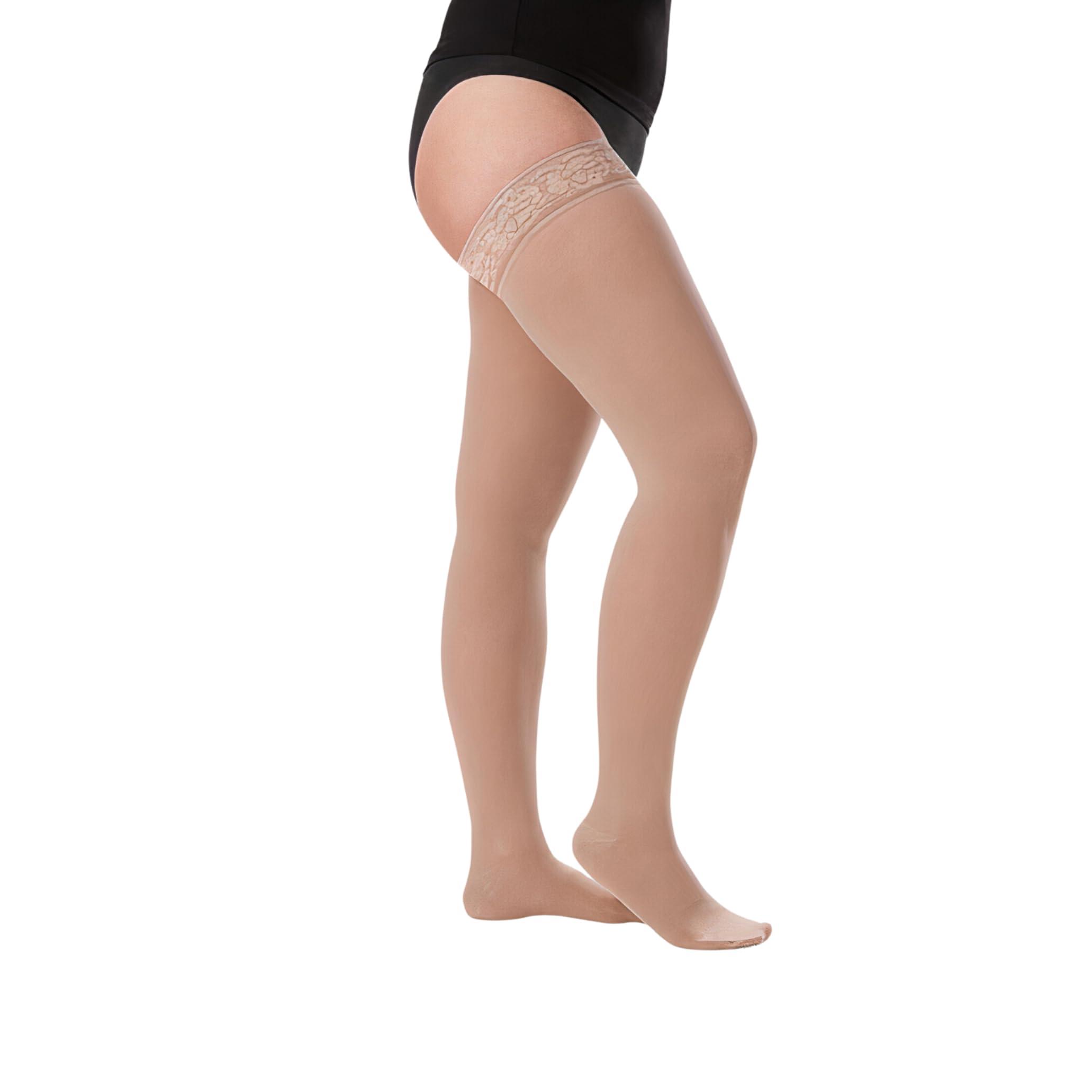 Juzo Juzo Soft 20-30 mmHg Compression Stockings, Thigh High, Silicone Band, Closed Toe | Compression Socks for Moderate Varicosities & Edema, Post-Sclerotherapy, Post-Op | Beige, X-Large (V)