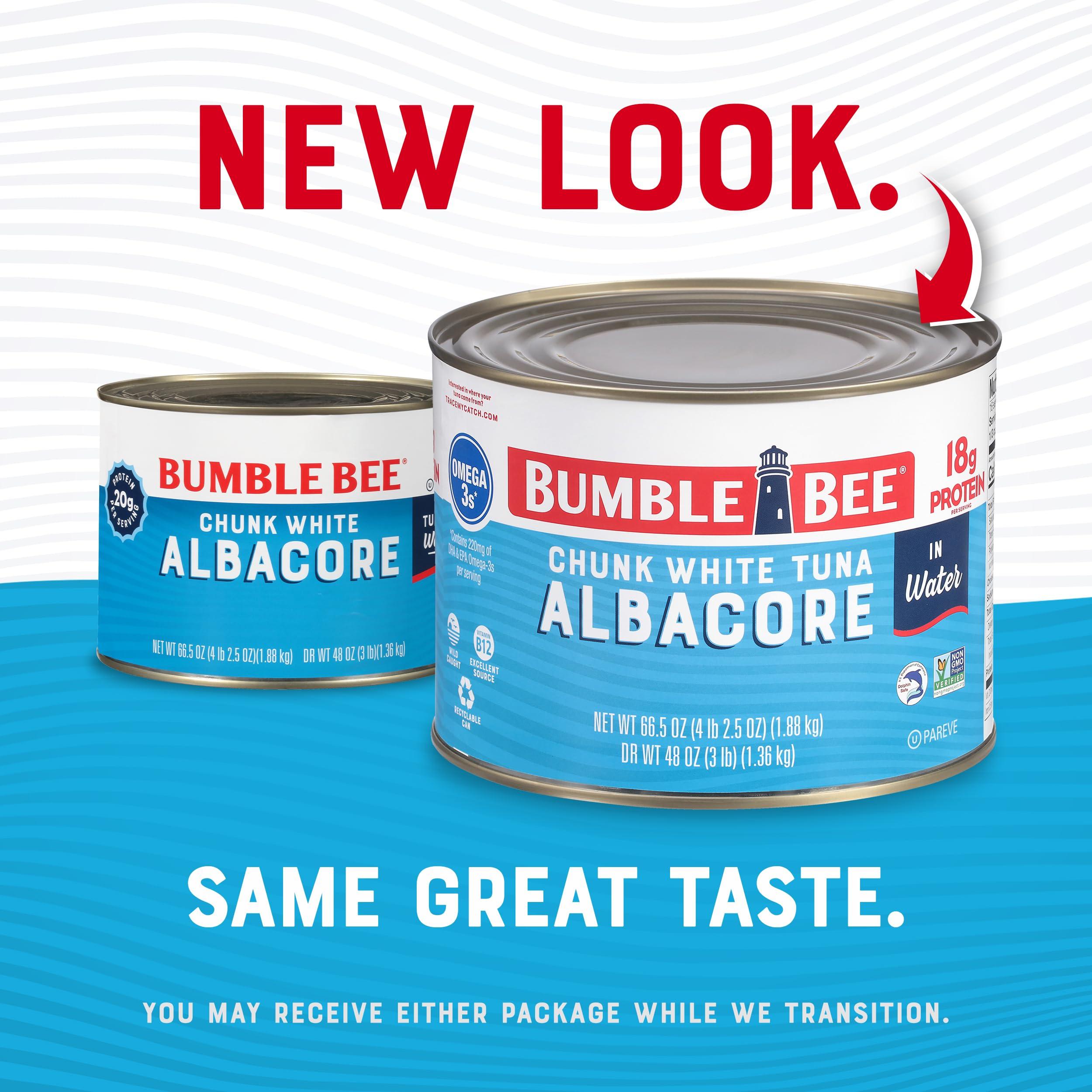 Bumble Bee Bumble Bee Chunk White Albacore Tuna in Water, 66.5 oz Bulk Food Service Can - Wild Caught Tuna - 20g Protein per Serving, High in Omega-3s - Non-GMO Project Verified, Gluten Free, Kosher