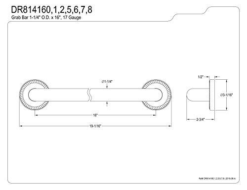Kingston Brass Kingston Brass DR814166 Laurel 16-Inch Decorative 1-1/4-Inch OD Grab Bar, Polished Nickel
