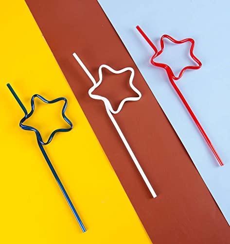Quera Quera 30 pcs Star Crazy straws 4th of JULY Red White Blue Silly Straws Patriotic Loop Straws Reusable BPA-Free Plastic Drinking Straws Silly Colorful Drinking Straws for Kids Birthday Party Supplies