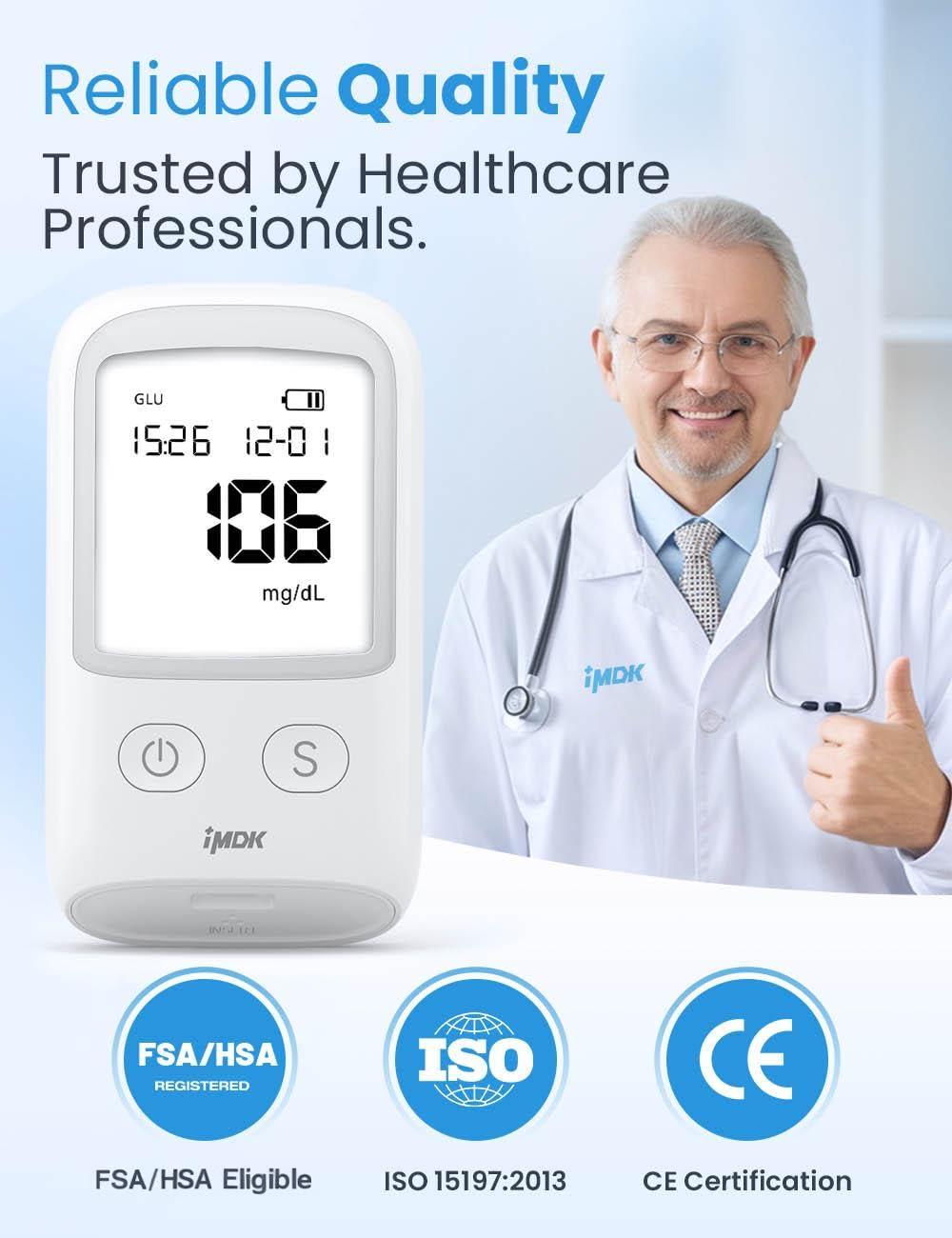 FoviFlxy IMDK Blood Glucose Monitor Kit, Blood Sugar Test Kit with 100 Glucometer Strips, 100 Lancets and 1 Lancing Devices, No Coding Required & FSA/HSA Eligible