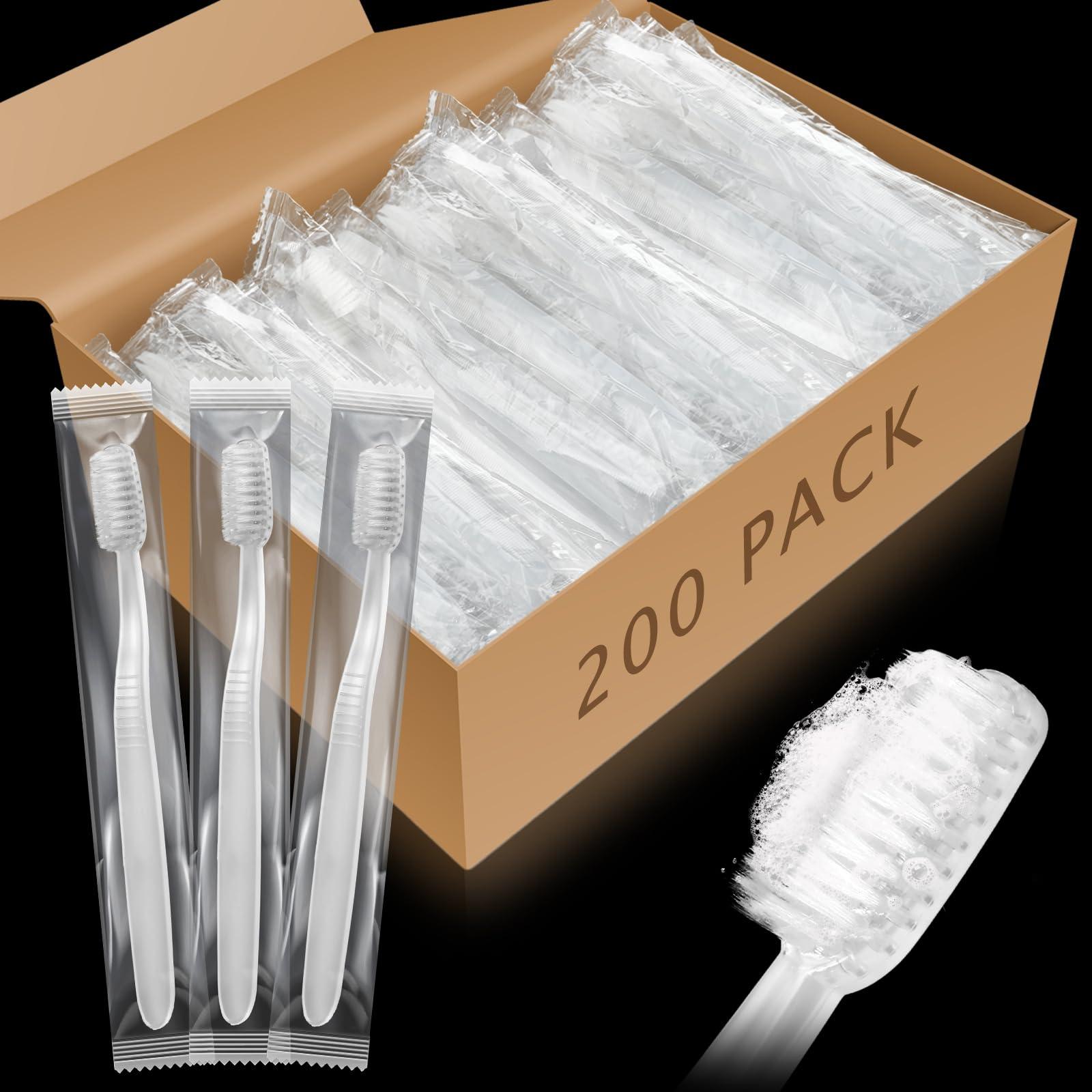 Tioncy Tioncy 200 Pack Prepasted Disposable Toothbrushes Individually Wrapped Pre Pasted Toothbrushes Soft Bristle Travel Tooth Brush Single Use Wrapped for Hotel, Camping, Travel and Gift for The Homeless