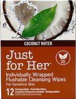MKJ BRANDS MKJ BRANDS Just For Her Individually Wrapped Flushable Cleansing Wipes - Coconut, 12 ct., WHITE