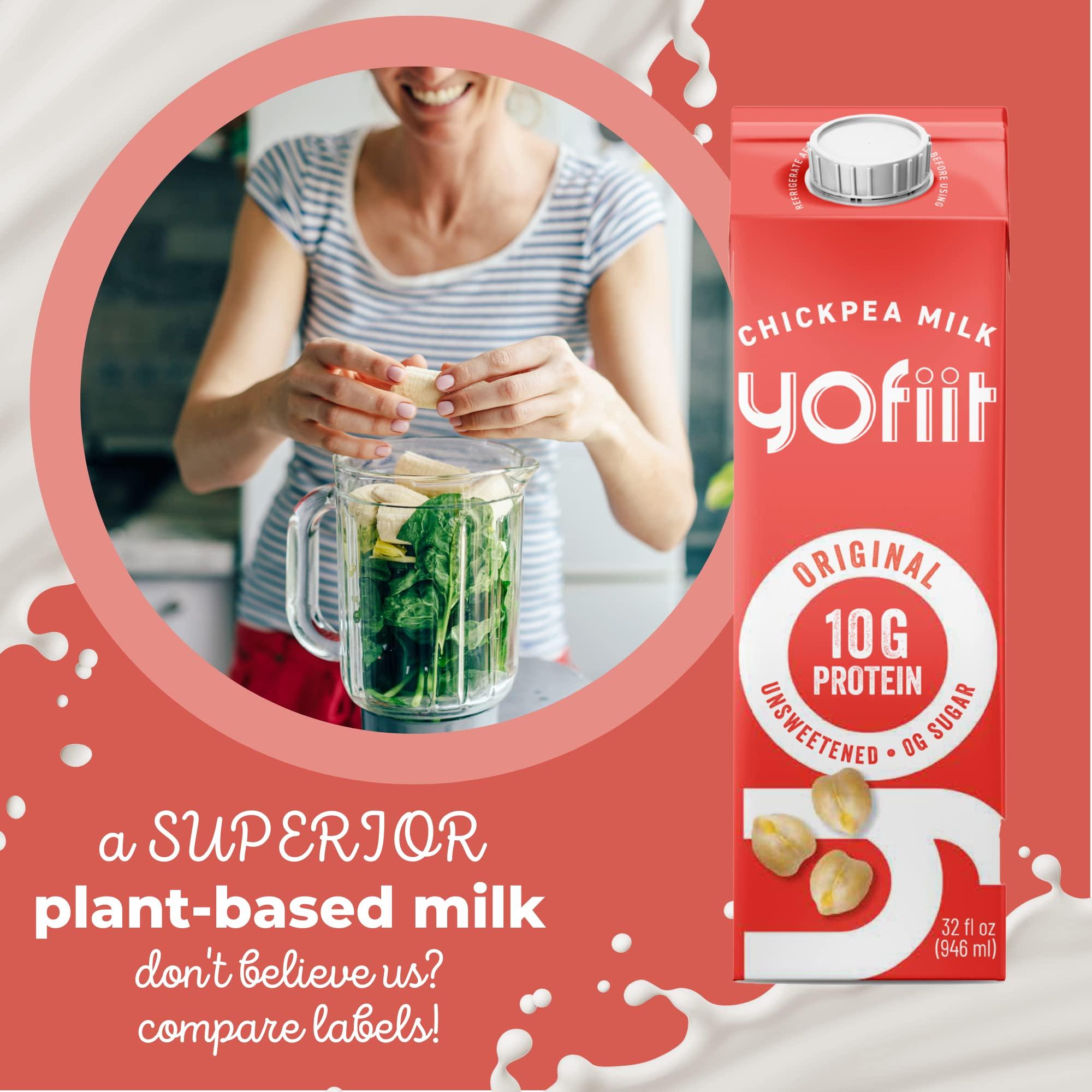 YoFiit Yofiit Original Unsweetened Plant Based Milk with Pea Protein and Flax - More Protein than Almond Milk - Non Dairy Coffee Creamer, Vegan & Shelf Stable | 10g Protein - 6 Pack