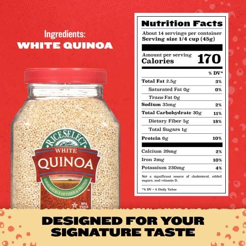 RiceSelect RiceSelect White Quinoa, Premium Gluten-Free Seed, Star-K Kosher, and Non-GMO Quinoa, 22-Ounce Jar