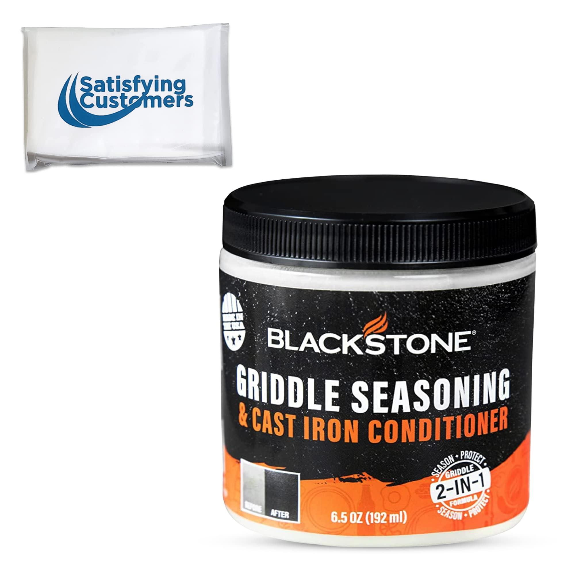 SATISFYING CUSTOMERS Blackstone 2-IN-1 Griddle & Cast Iron Seasoning Conditioner 6.5 OZ Effective Seasoning Rub Formula Food Safe Easy to Use Cleaner & Conditioner With Satisfying Customers Travel Tissue