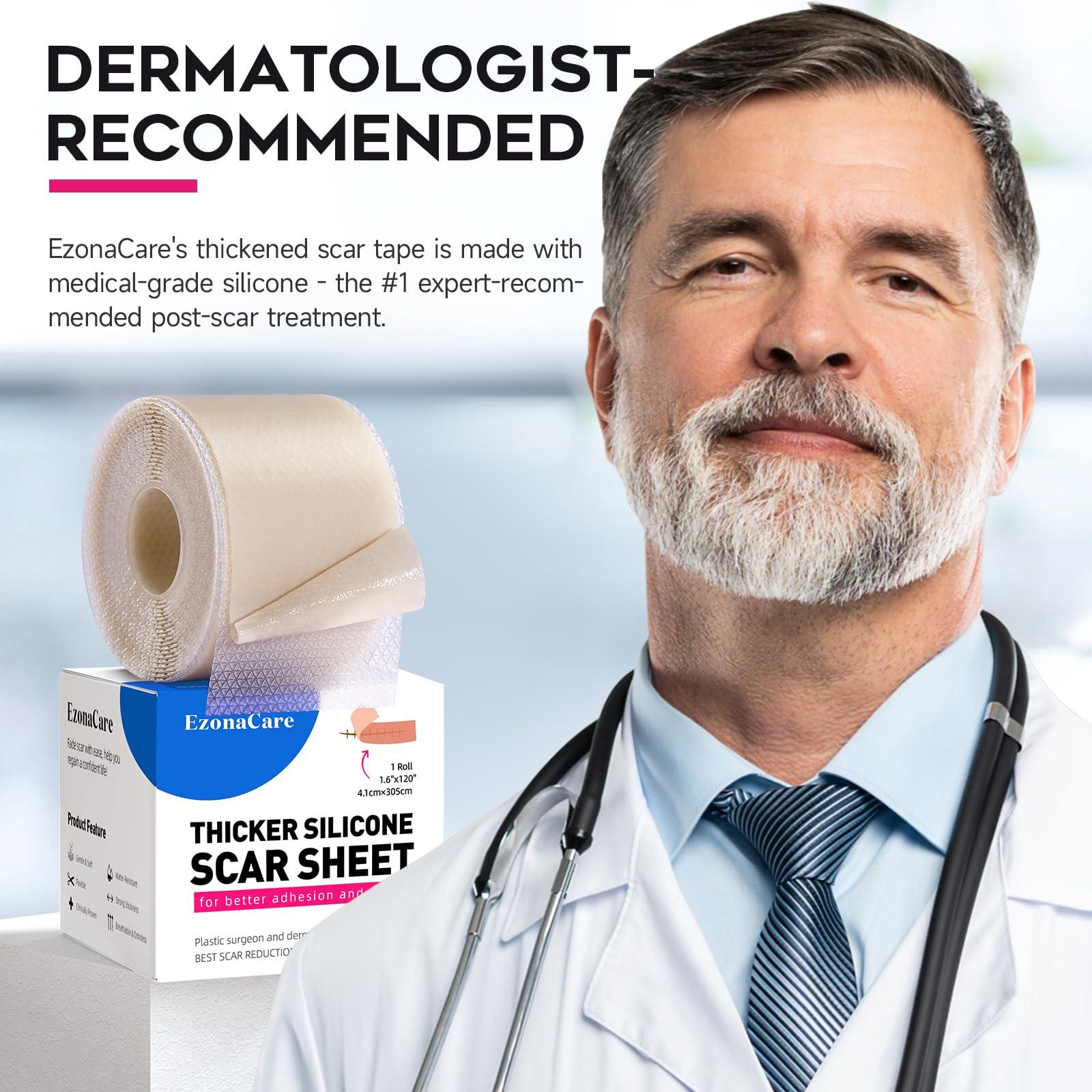 EzonaCare EzonaCare Thicker Silicone Scar Sheets, Medical Grade Silicone Scar Tape Roll (118\" x 16\") Effective, Strong Stickiness, Scar Sheets for Surgical Scars, Keloid, C-Section, Burn, Acne