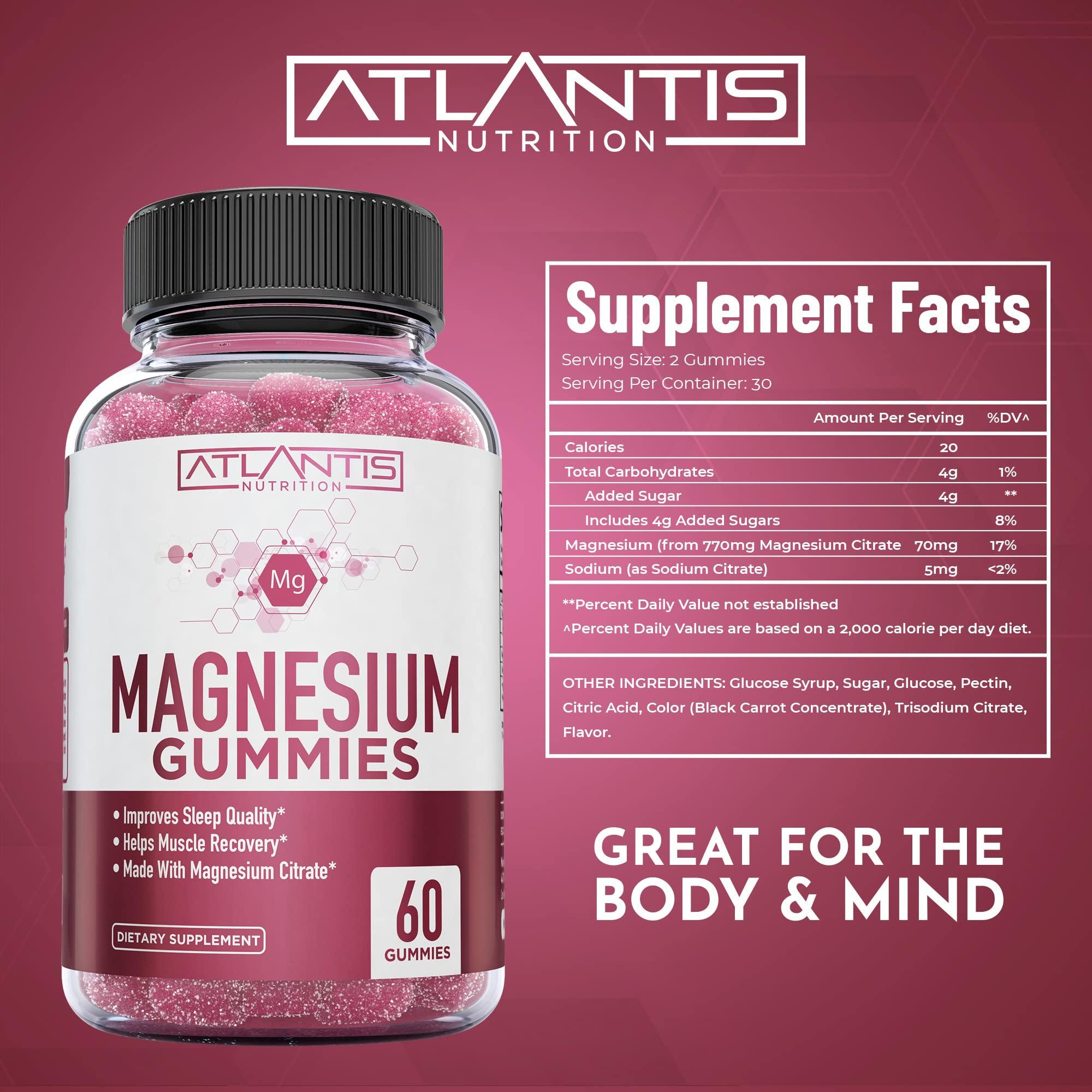Atlantis Nutrition Ashwagandha & Magnesium Gummies for Improved Sleep & Strengthened Body Functions. Ashwagandha Boosts Mood & Energy - Magnesium Helps Recover Muscles & Relieves Cramps - Vegan