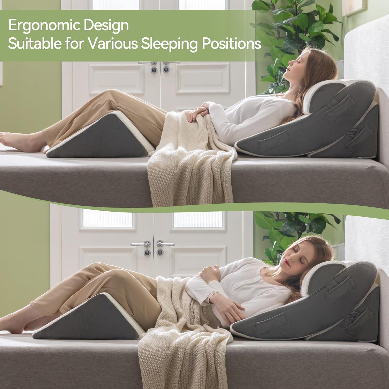 WEUP 4pcs Orthopedic Bed Wedge Pillow Set, Post Surgery Pillow with Vacuum Bags, Memory Foam Wedge Pillows for Back, Neck & Leg Pain Relief, Adjustable Bed Wedge Pillows for Sleeping, Acid Reflux