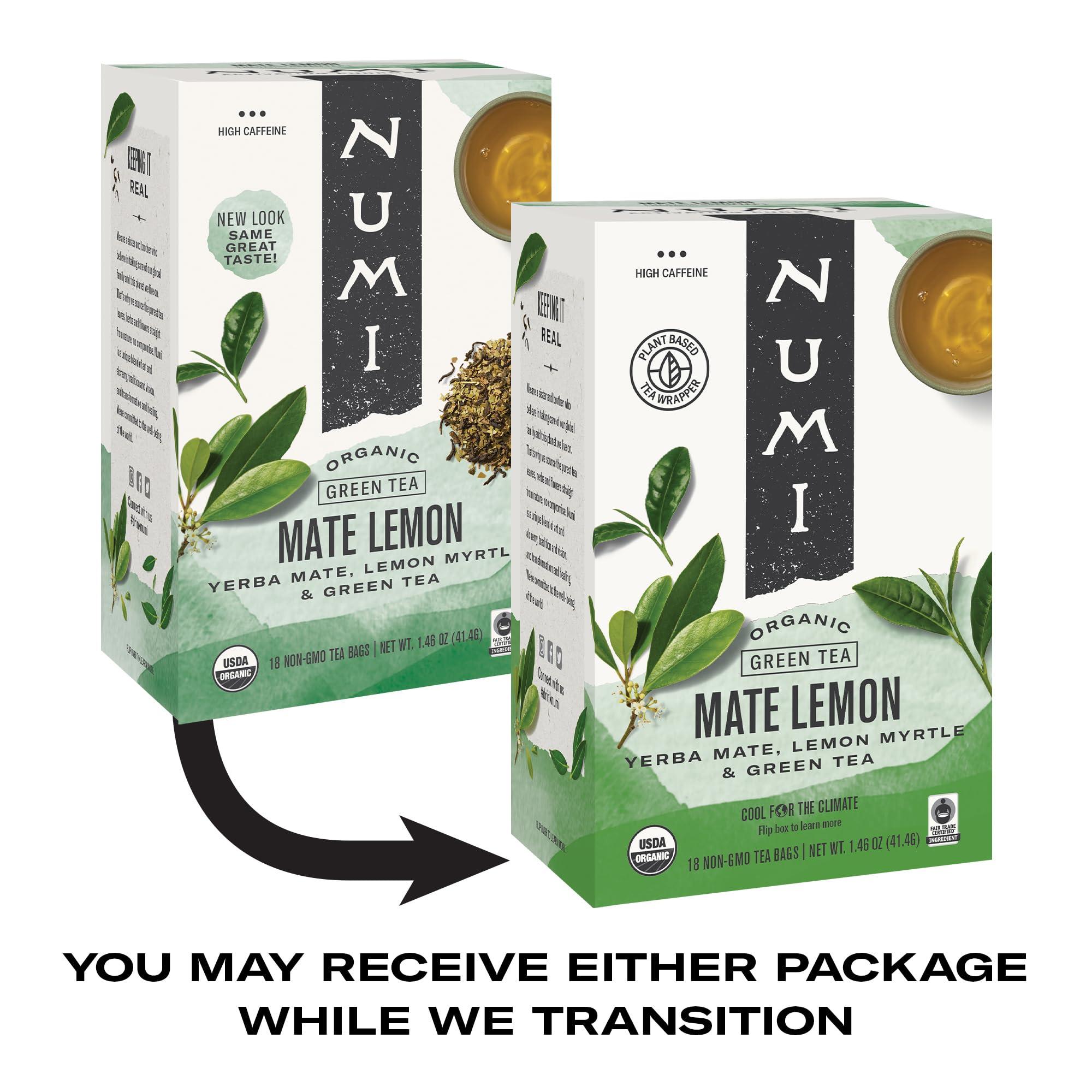 Numi Numi Organic Mat Lemon Tea, 18 Tea Bags, Yerba Mate With Green Tea & Lemon Myrtle, Caffeinated (Packaging May Vary)