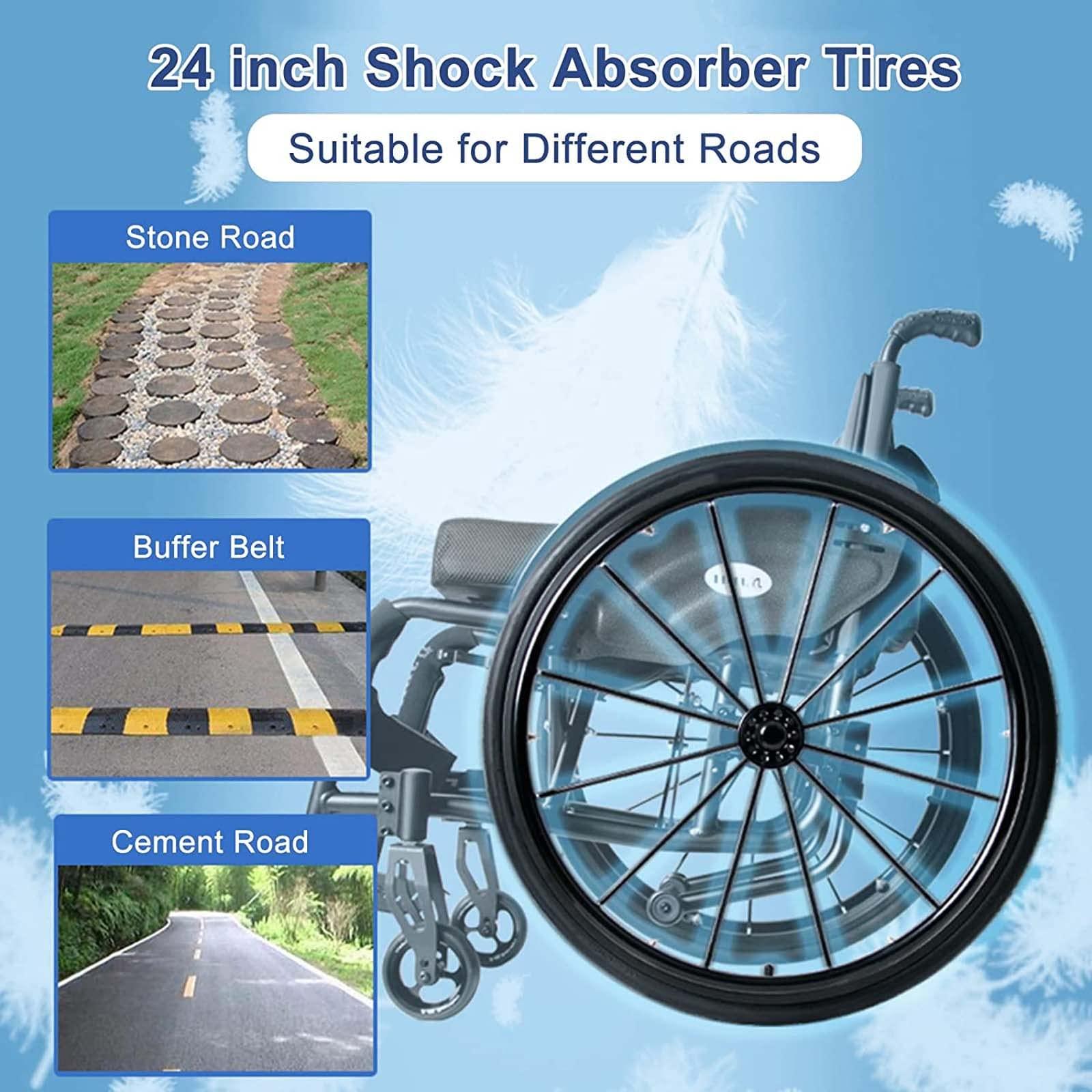 CUIOT Sports Wheelchair - Lightweight Folding Transport Wheelchairs with Adjustable Footrest And Seat Height, Aluminum Alloy Sports Leisure Racing Chair with Anti-Tipper for Disabled, 24" Rear Wheels,Gold,S