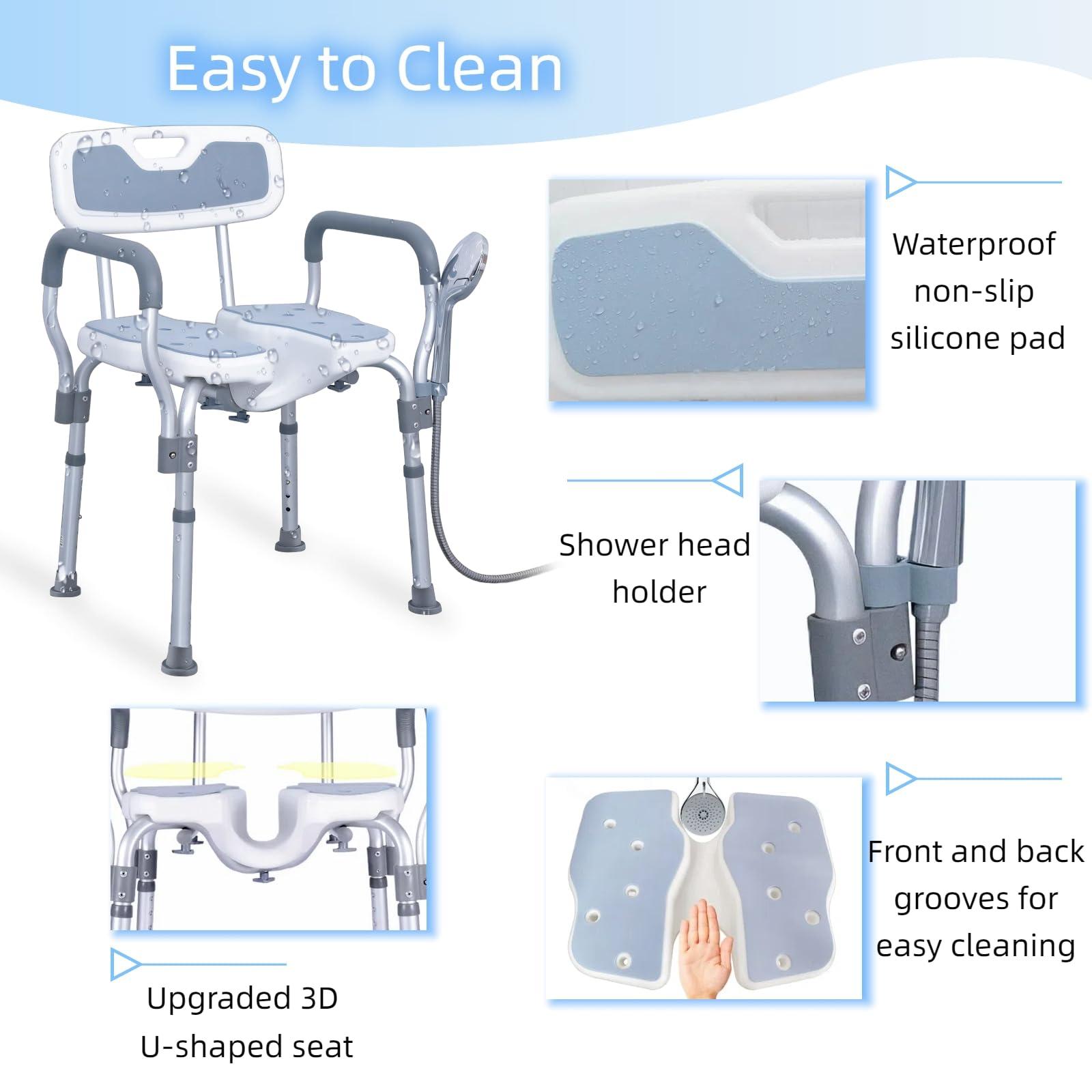 BiJun BiJun Shower Chair for Inside Shower, Upgraded U-Shape Shower Seat Heavy Duty Shower Chair with Arms and Back 400lbs Adjustable Shower Chair for Elderly and Disabled, Adults,Seniors,Pregnant,Handicap