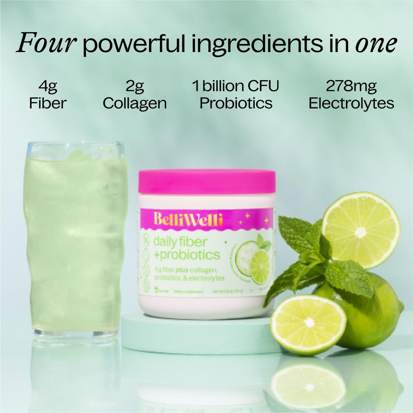 Belli Welli Belli Welli Daily Fiber Supplement with Added Collagen, Probiotics and Electrolytes | Supports Digestive Health and Regularity | Cucumber Lime Cooler | 16 Servings