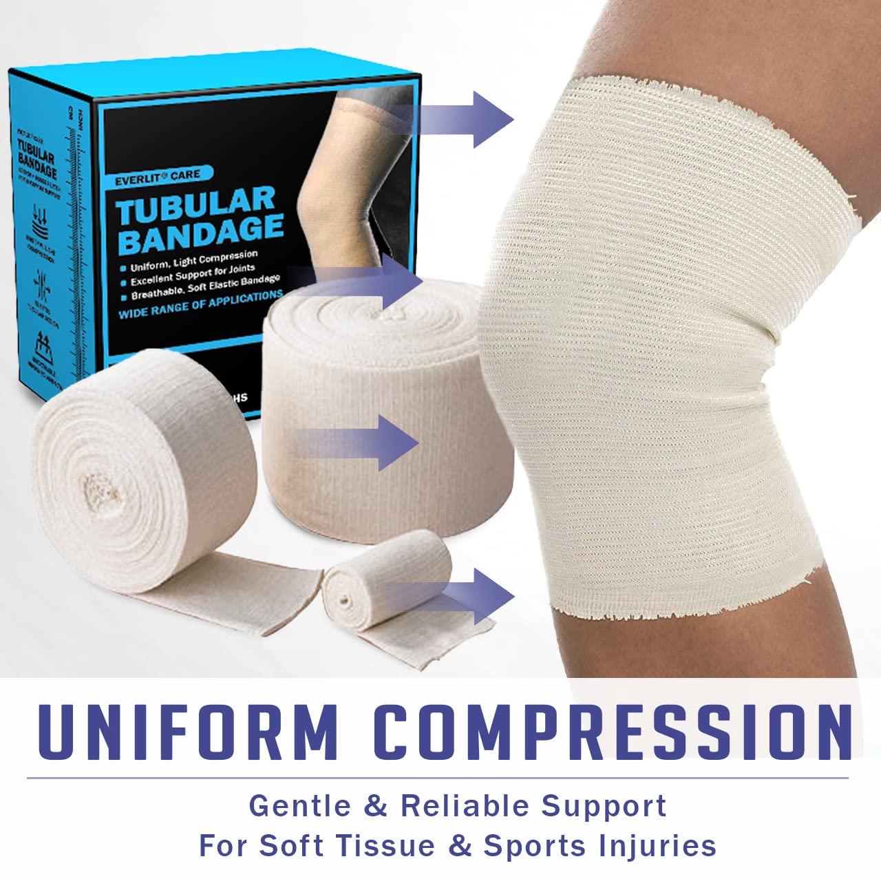 EVERLIT EVERLIT Elasticated Tubular Support Bandage | Stockinette Tubing for Large Arm, Knees, Legs | Light to Moderate Compression Bandage Roll for Tissue Support (Size F | 4\" x 11 yd)