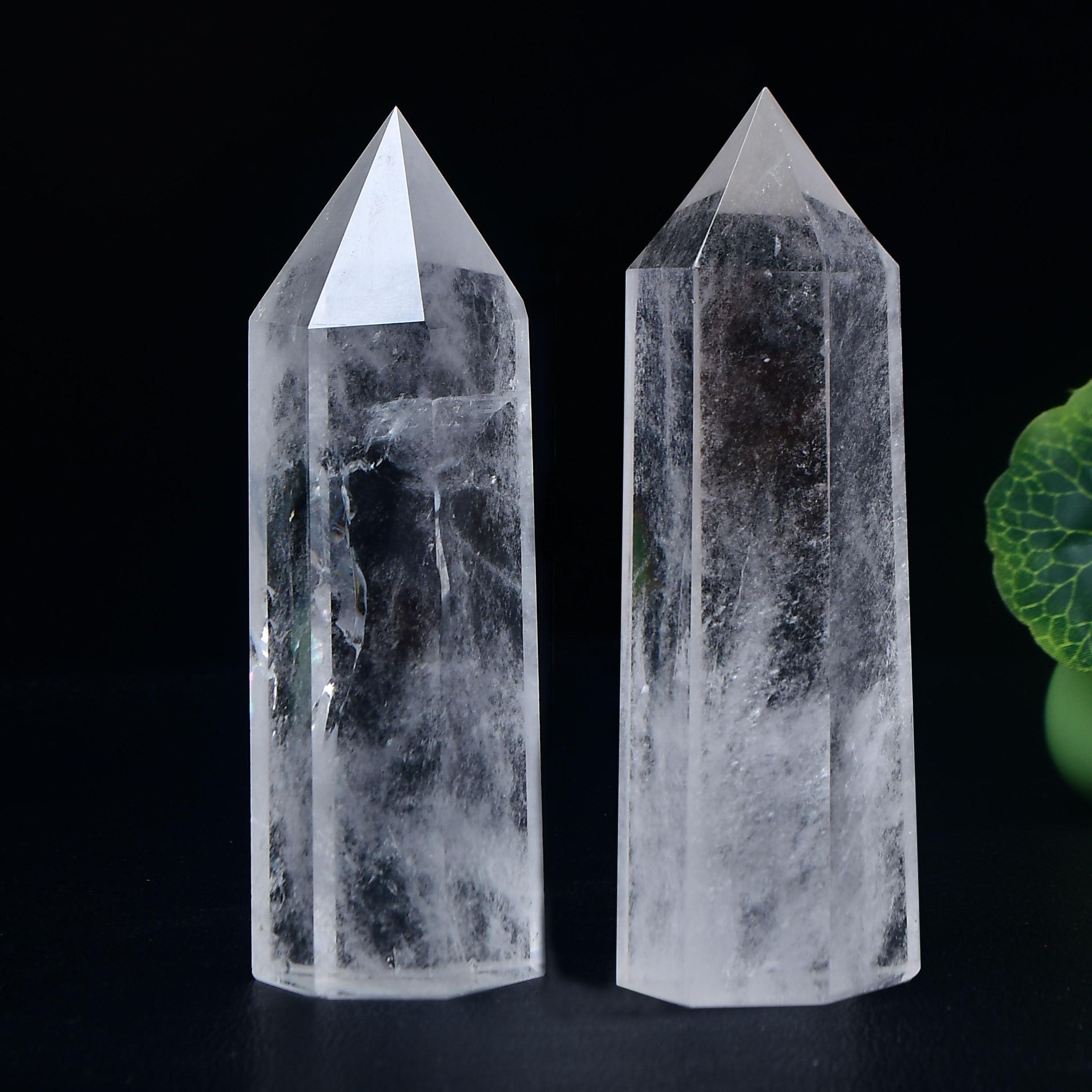 WUYOUSHI WUYOUSHI Large Clear Quartz Healing Crystal Tower / 4.72-5.11\" Natural Crystal Wand / 6 Faceted Chakra Single Point Crystal Reiki Therapy Meditation Home Decor Gift
